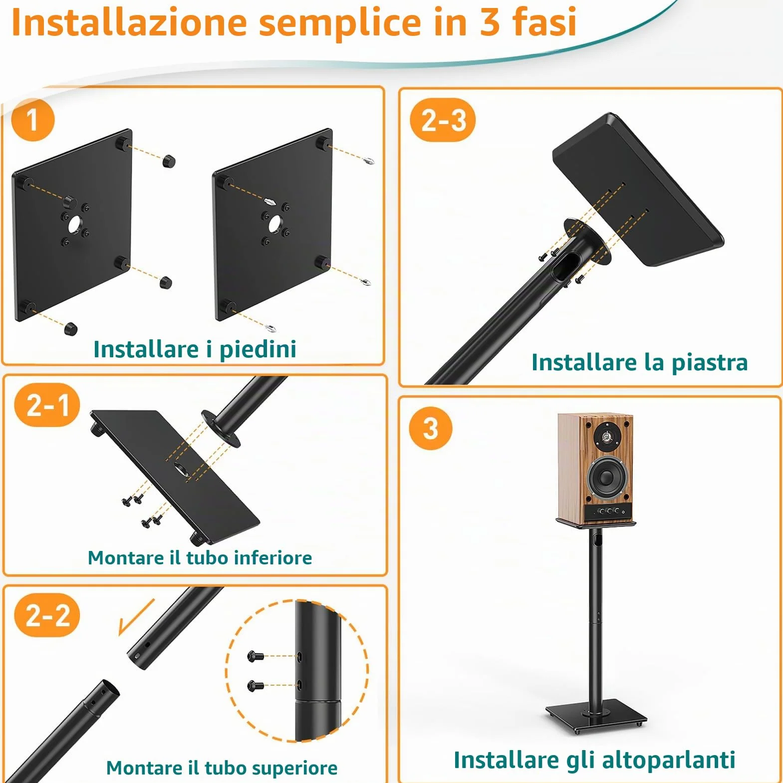 ELIVED Supporto altoparlante 808mm base vetro 10kg per Teufel JBL Sony