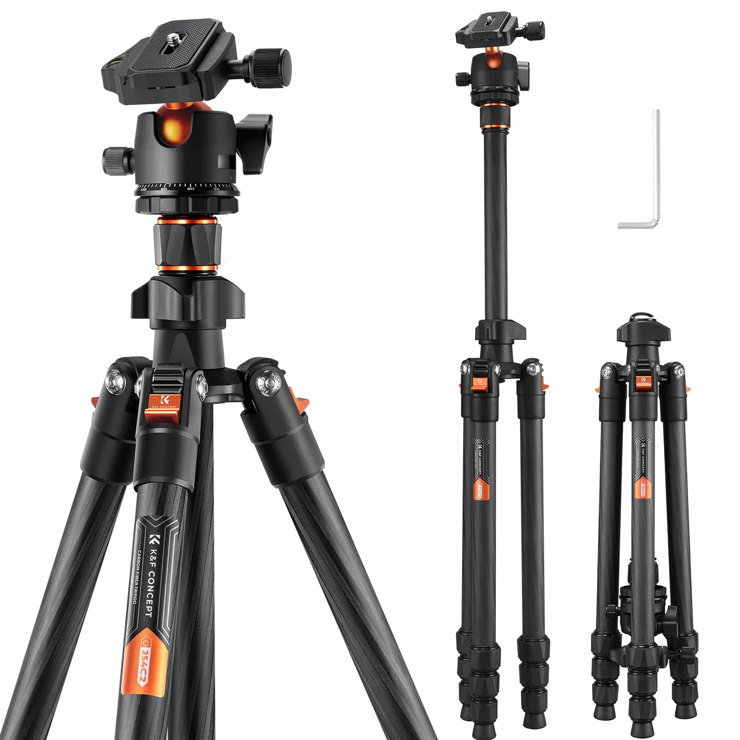 K&F Concept Treppiede Carbonio, 162cm Treppiede Fotocamera Leggero, Treppiede Viaggio, Treppiedi Reflex Professionale Portatile Compatto con 360° Testa a Sfera Carico Fino a 8 kg (Solo 1.13kg)