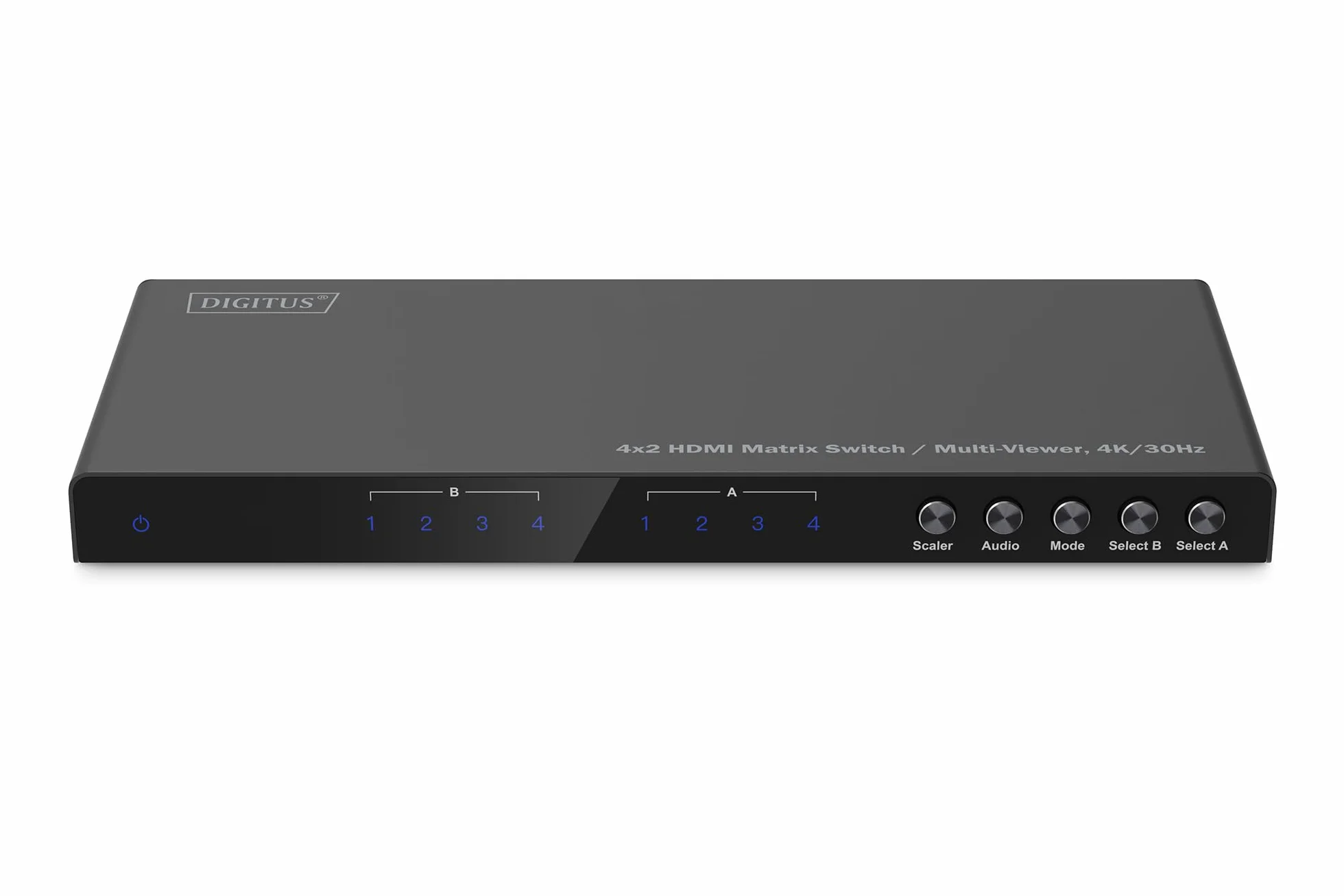 DIGITUS DS-55345 Switch a matrice HDMI 4x2-4 ingressi 2 uscite - UHD 4K/30 Hz HDTV: 3840 x 2160p - HDCP 1.4 e HDMI 1.4b - Multi-Viewer, Split-Screen, PIP - RS232, Audio (Toslink, Stereo 3,5mm)