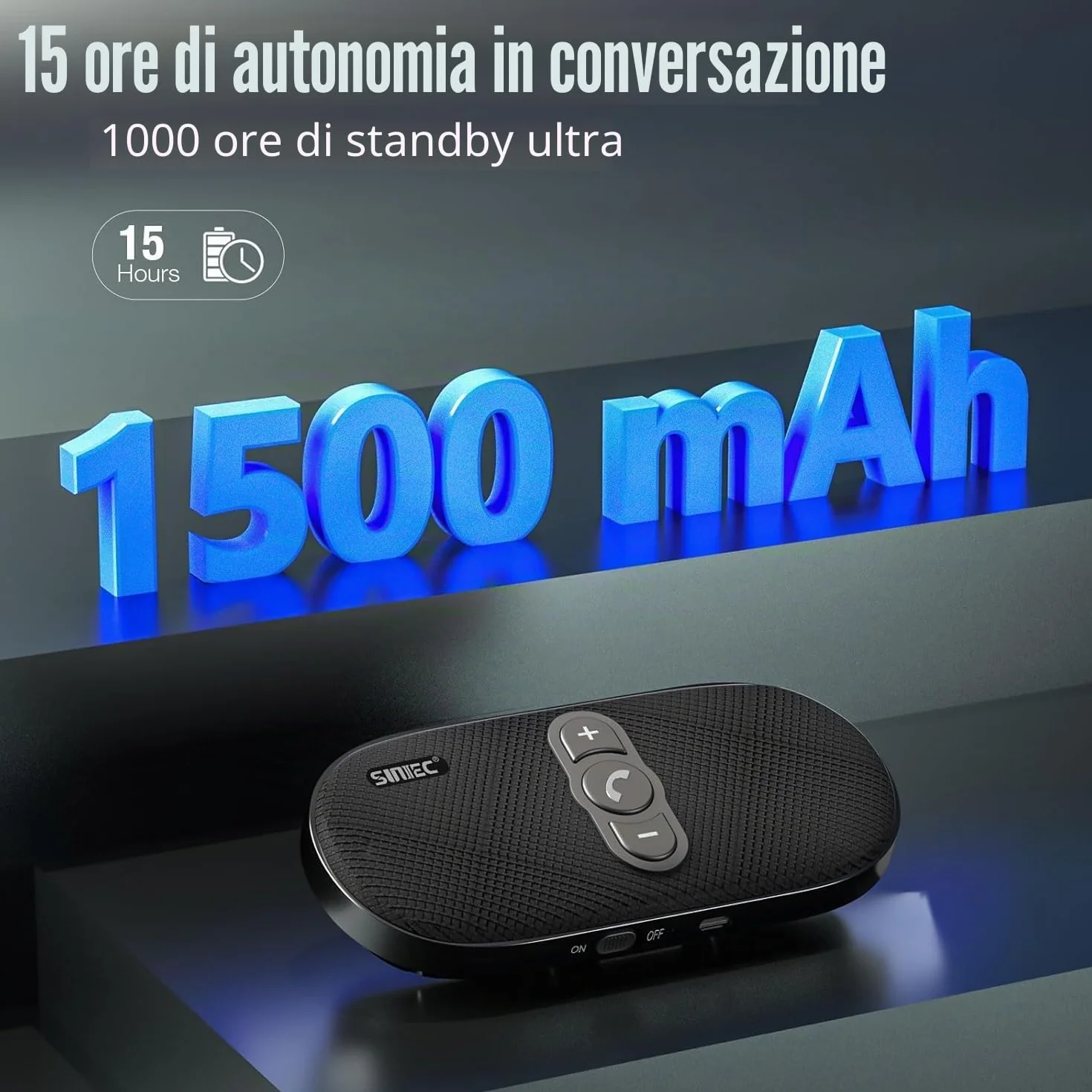 Vivavoce per auto Bluetooth 5.1 con clip Wireless vivavoce si collega a Siri & Google Assistant Supporto Auto ON Off Altoparlante forte 6W per GPS Musica Telefono
