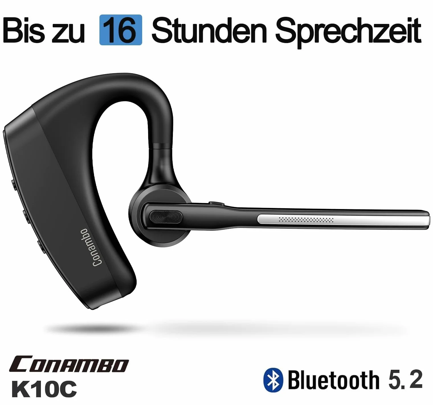 Conambo Auricolare Bluetooth senza fili V5.２, K10C Auricolare Bluetooth monofonico con cancellazione del rumore CVC 8.0 e ENC per la guida e il lavoro, 16 ore di conversazione