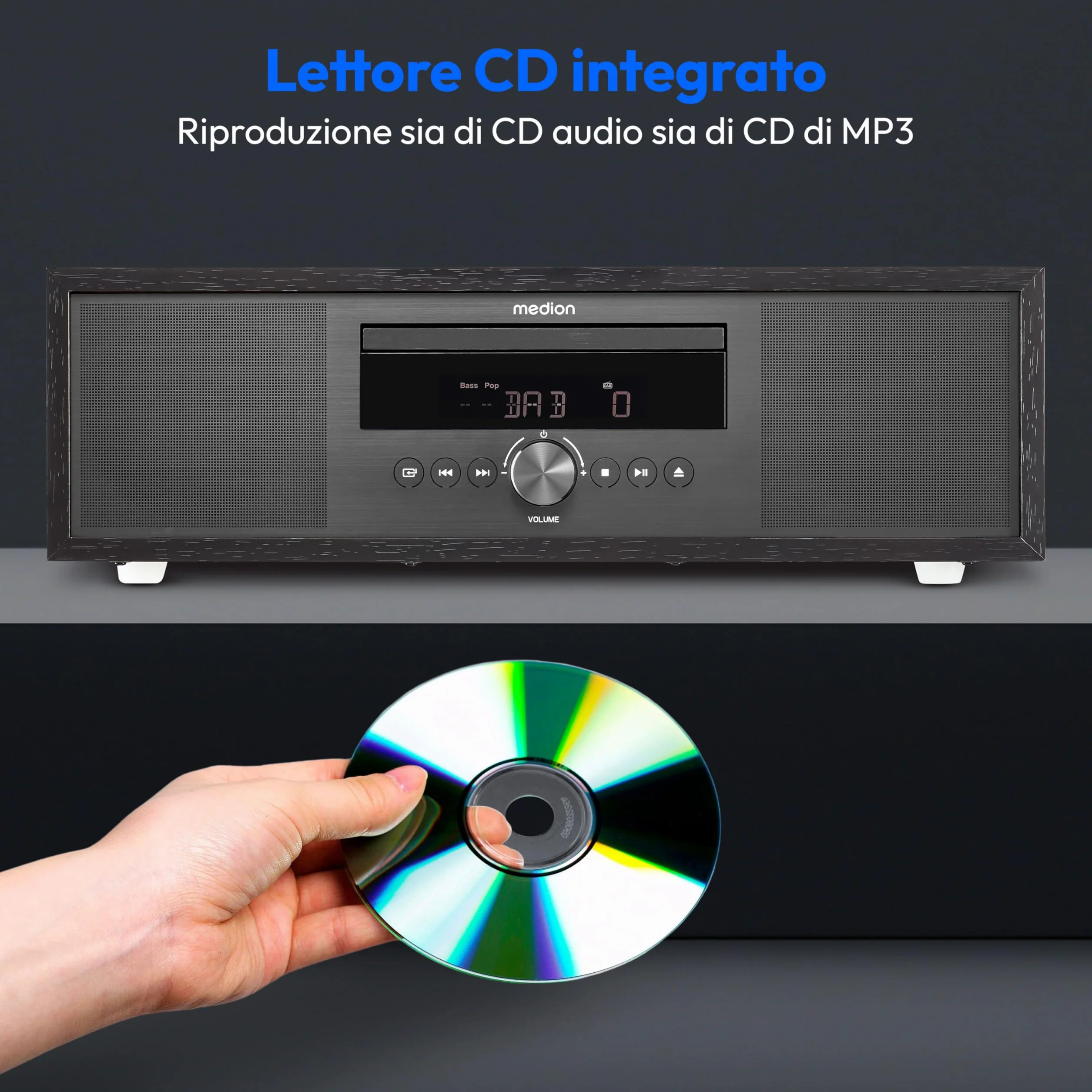 MEDION Impianto Stereo all-in-One P64145 DAB+ CD MP3 Radio FM PLL USB Antracite