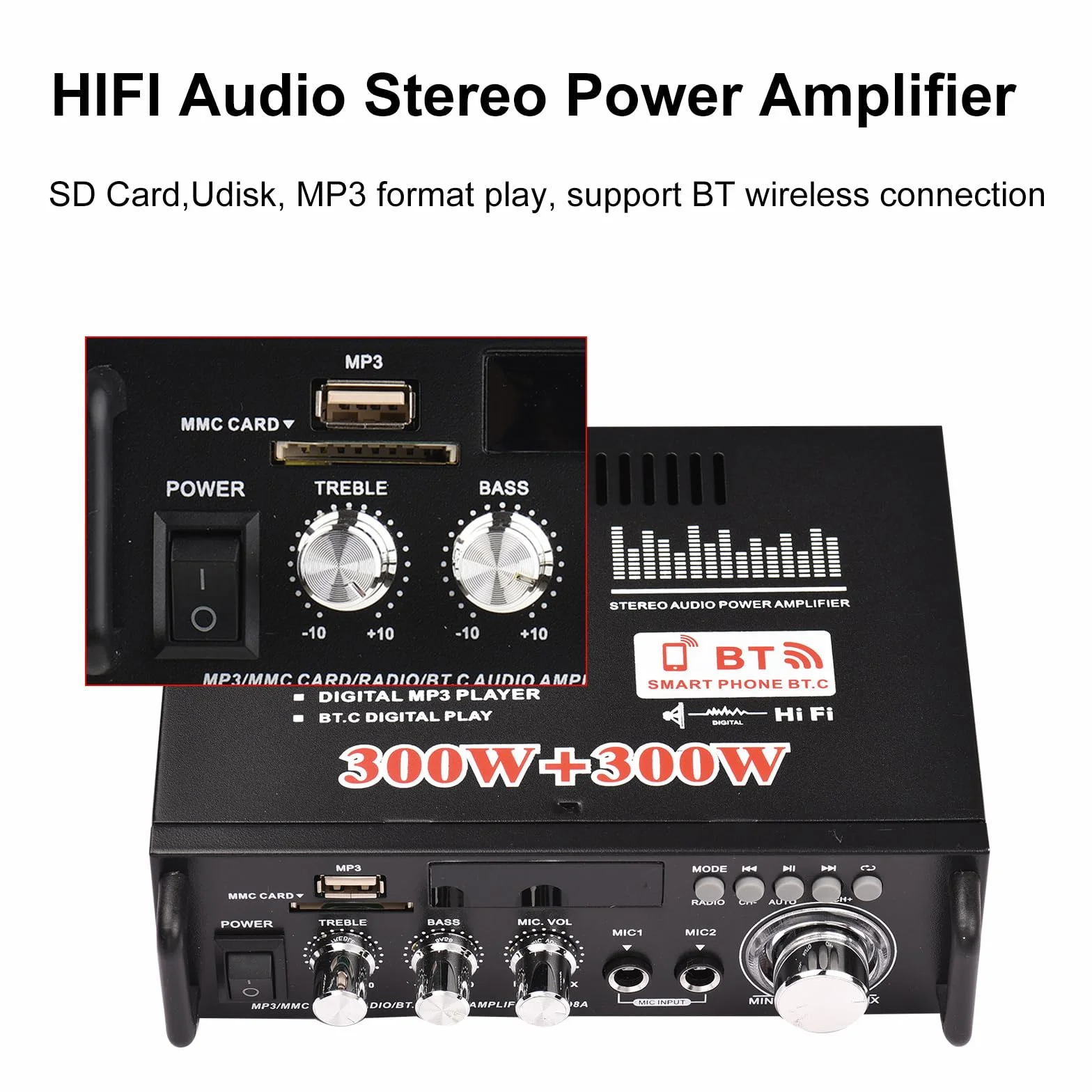 Docooler 600W Amplificatore Audio,HiFi Audio Stereo Bluetooth Radio Portatile per Auto o Casa, con Telecomando ed Mini Display 2CH LCD, 12 V / 220 V