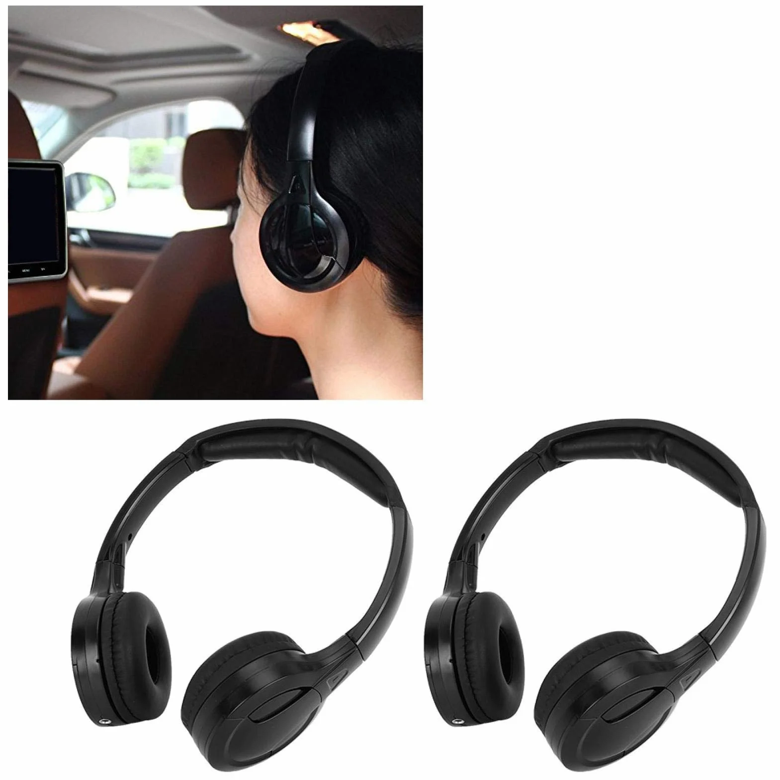 Auricolare per auto, auricolare per cuffie audio stereo IR a infrarossi senza fili a 2 canali per poggiatesta per auto DVD(1 paio di auricolari a infrarossi)