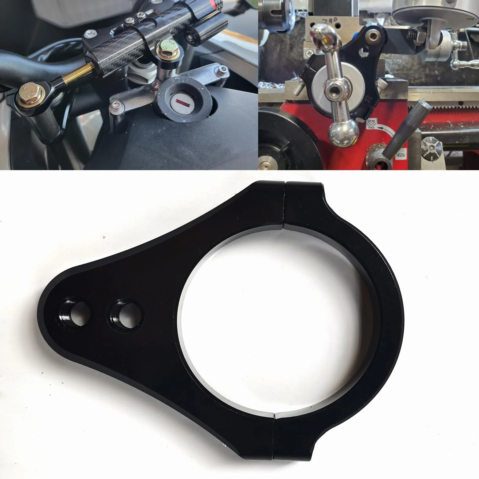 60mm CNC Aluminum Motorcycle Fork Tube Brackets Steering Damper Frame Mounting Clamp Foot Fixer Hardware Parts Stabilizer Universal(Modification)