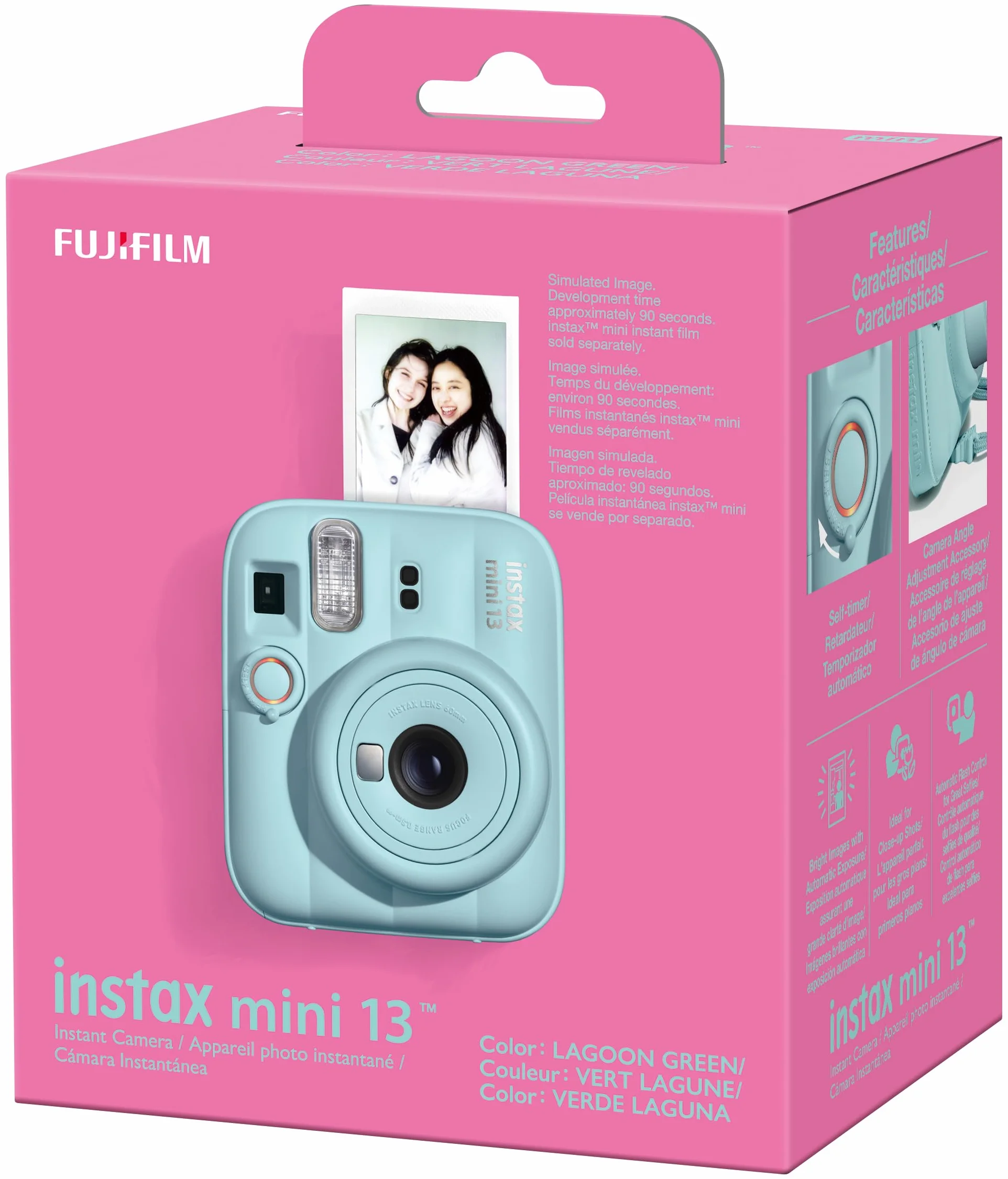 instax mini 13 fotocamera istantanea con flash integrato, specchio selfie, modalità close-up, autoscatto, Lagoon Green