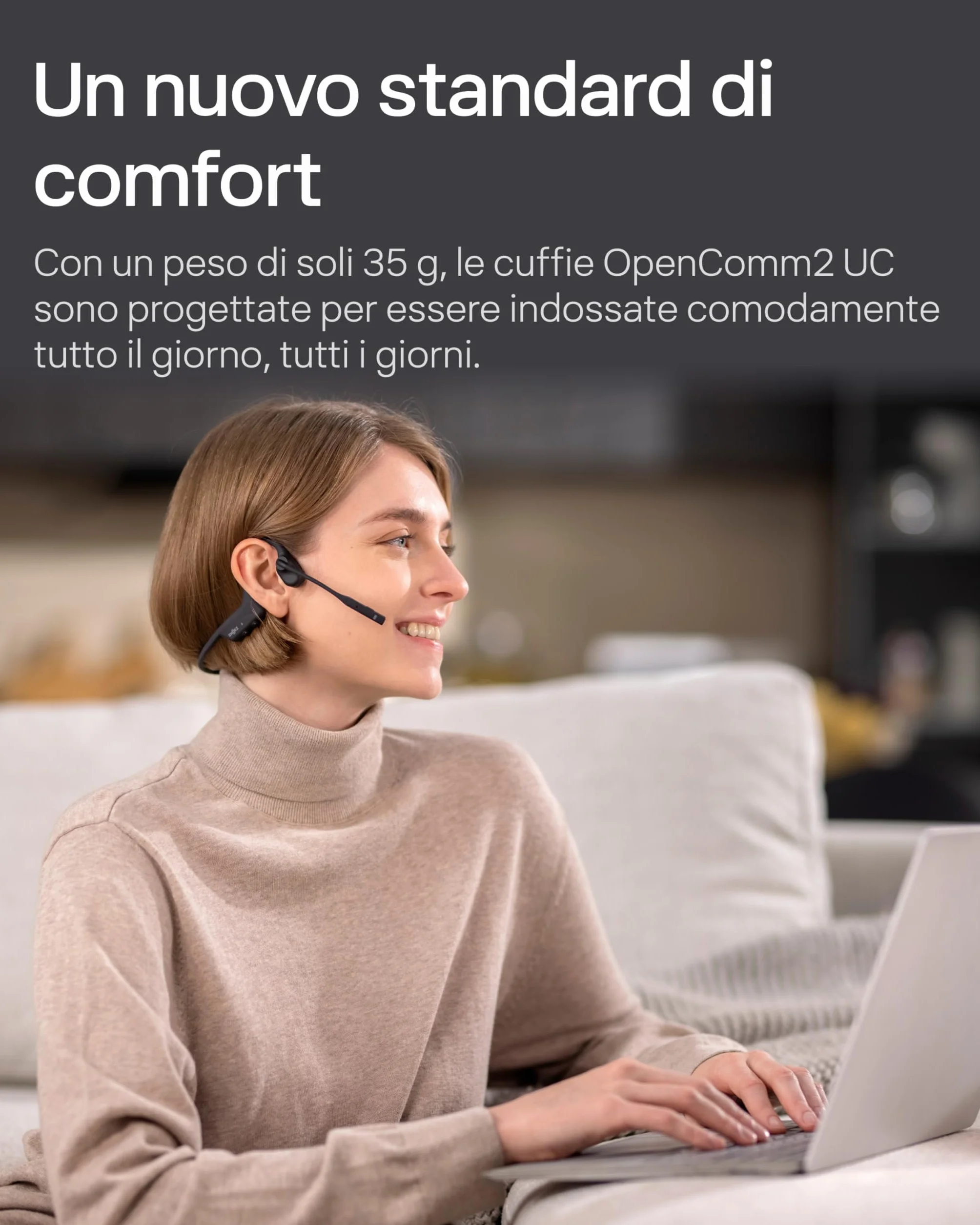 SHOKZ Auricolari OpenComm2 UC 2025 Upgrade a conduzione ossea con adattatore USB-C, auricolari Bluetooth open-ear per l'attenuazione del rumore, wireless, 16 ore di conversazione, Segnalibri, Nero