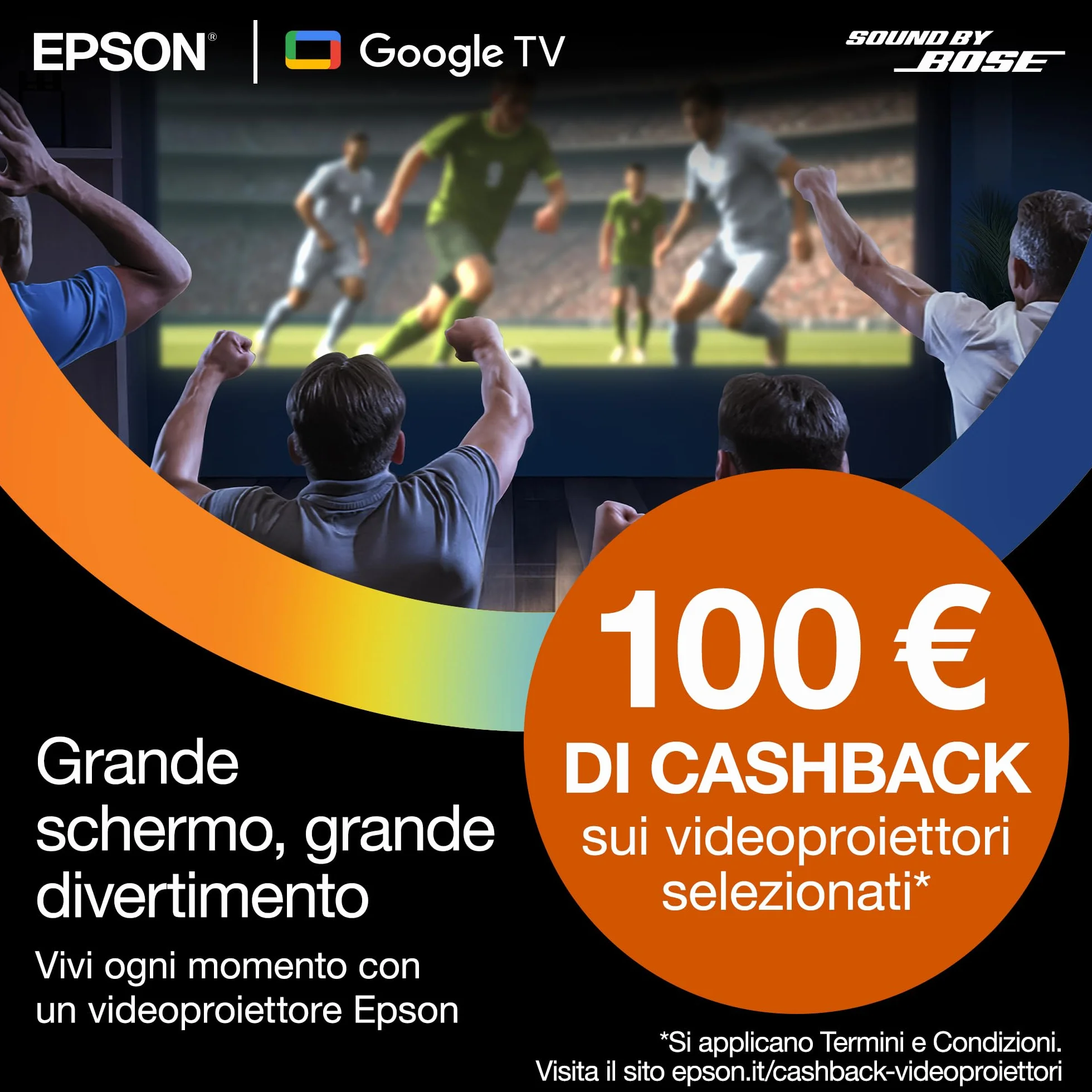 Epson Lifestudio Plus EF-72 | Videoproiettore per Smart TV portatile 4K PRO-UHD | 1.000 lumen | 3LCD x RGB-LED | Sound by BOSE| Google TV | Configurazione semplice | Display 150'' | Garanzia 5 anni