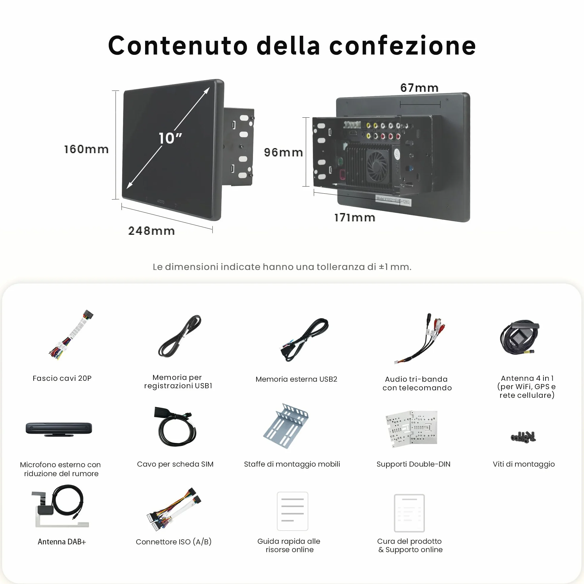 ATOTOZONE 10" QLED DAB AI Autoradio 2 Din Android, 8G+128G, Carplay Senza Fili & Android Auto, 4G LTE, DSP & 36B-EQ, Audio 7.1.2 Canali, Ingresso HDMI, 2 Wifi & Bluetooth, Tracciamento GPS, X10DG211E