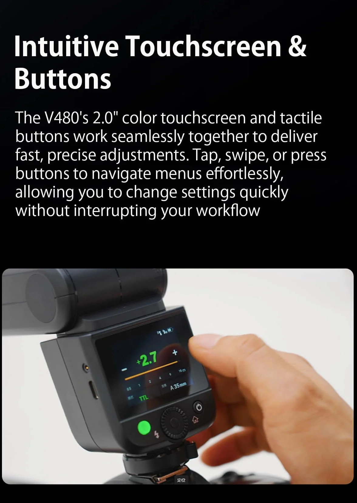 Flash GODOX V480 F per Fujifilm, V480F Touchscreen Speedlite, TTL GN50 HSS 1/8000s, Compatible with Fujifilm X100VI GFX100RF XS20 XS10 XT30 II XT5 XM5 GFX50S GFX50R X-T4 X-T3 X-E4