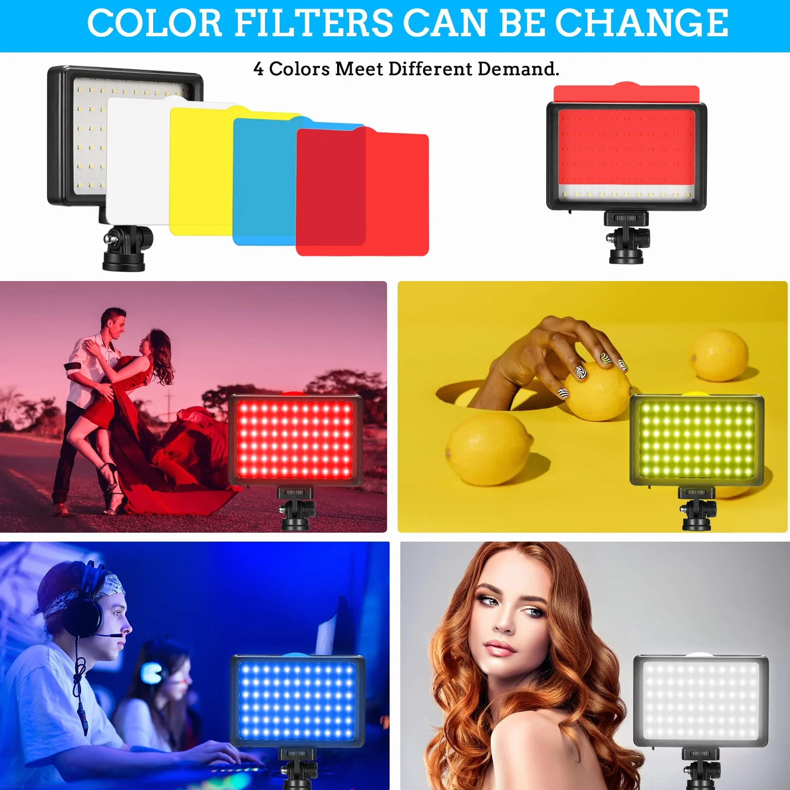 LED Luce Video 2-Pack, Luci Fotografiche USB 5600K Dimmerabile con Mini Treppiede e Filtri Colorati per Studi Fotografici, Riprese da Piccoli Angoli, Registrazione Video, Streaming di Giochi