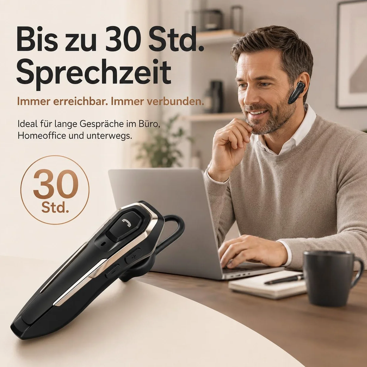 Micool Auricolare Singolo Bluetooth 5.0, con cancellazione del rumore, Auricolari Bluetooth mono vivavoce 30 ore di conversazione, Cuffie wireless Bluetooth per camionisti/magazzini