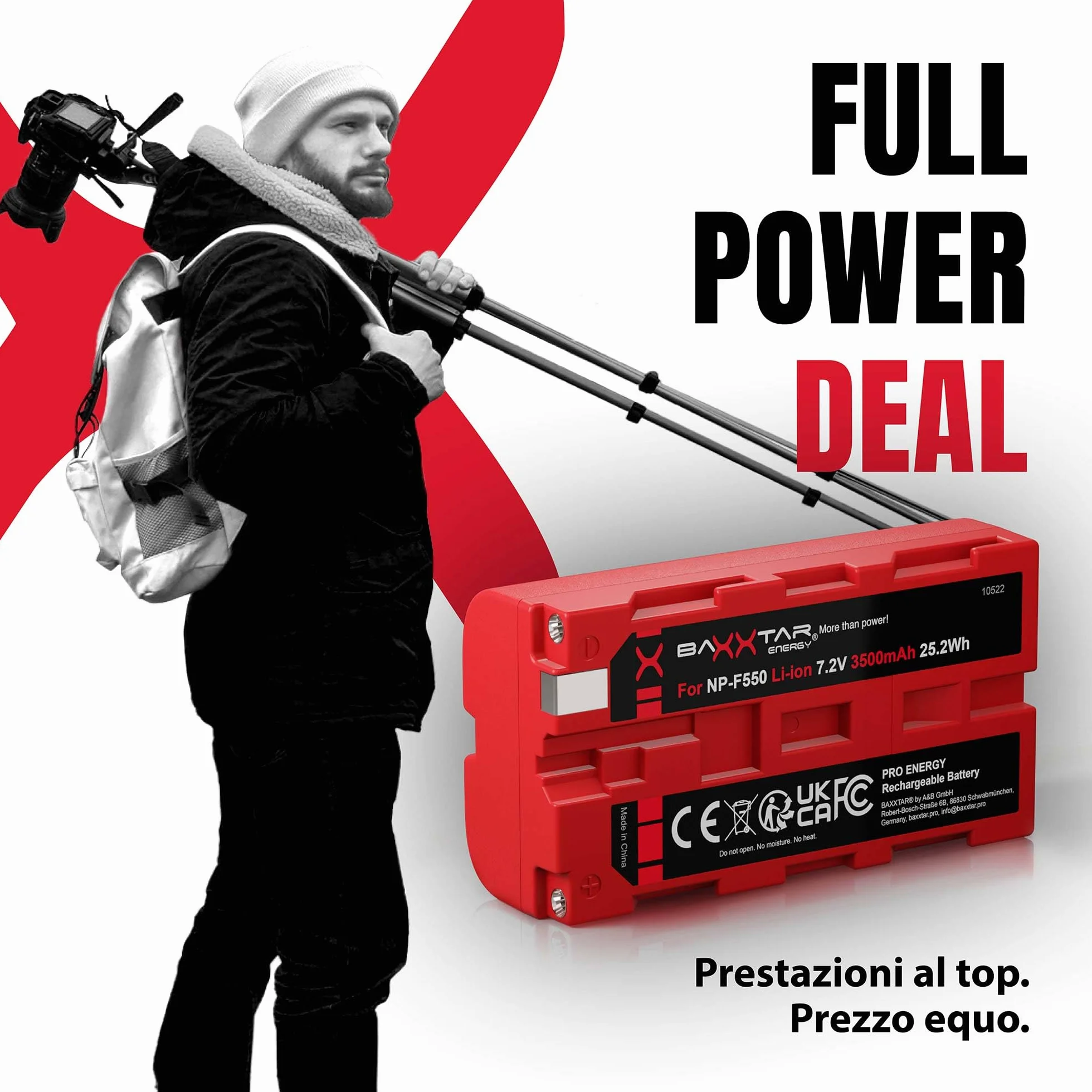 Baxxtar PRO 2x Batteria NP-F550 NP-F570 (3500 mAh / 25,2 Wh) con celle LG – per luci video LED (CN-160 YN-300), monitor da campo e dispositivi Sony NP-F – formato compatto F550