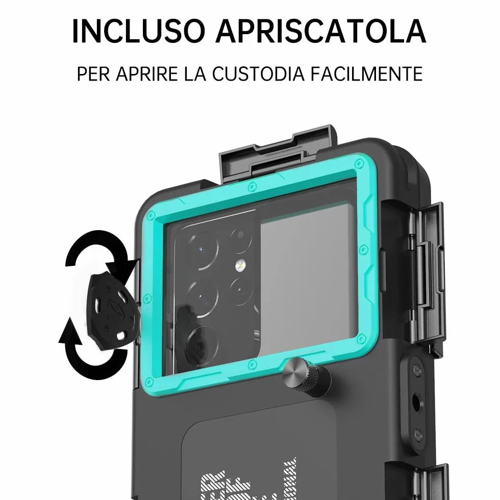 Custodia Impermeabile Subacquea Professionale IP68 15M - Compatibile con iPhone, Samsung, Huawei, Xiaomi - Fino a 6,9 Pollici - Per Immersioni, Snorkeling, Surf e Nuoto (nero/blu-verde)
