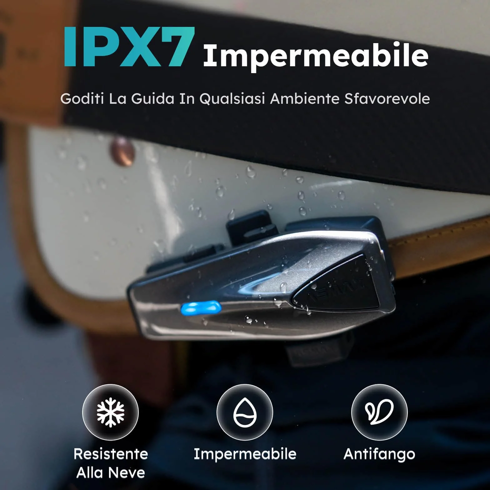 ASMAX S1 Interfono Moto, Comunicazione Bluetooth con Controllo Vocale, Interfono Mesh per 8 Piloti, Ricarica Rapida/Universale/Cancellazione del Rumore/IP67 Impermeabile, Singolo