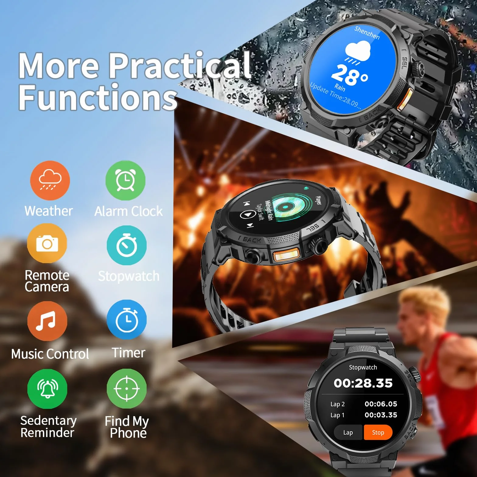 Smartwatch Uomo Militare, Orologio Smartwatch 1.43" con Chiamate Bluetooth, 100+ Modalità Sportive, Batteria 1000 mAh, Monitoraggio Sonno e Cardiofrequenzimetro, Torcia e Bussola per IOS/Android