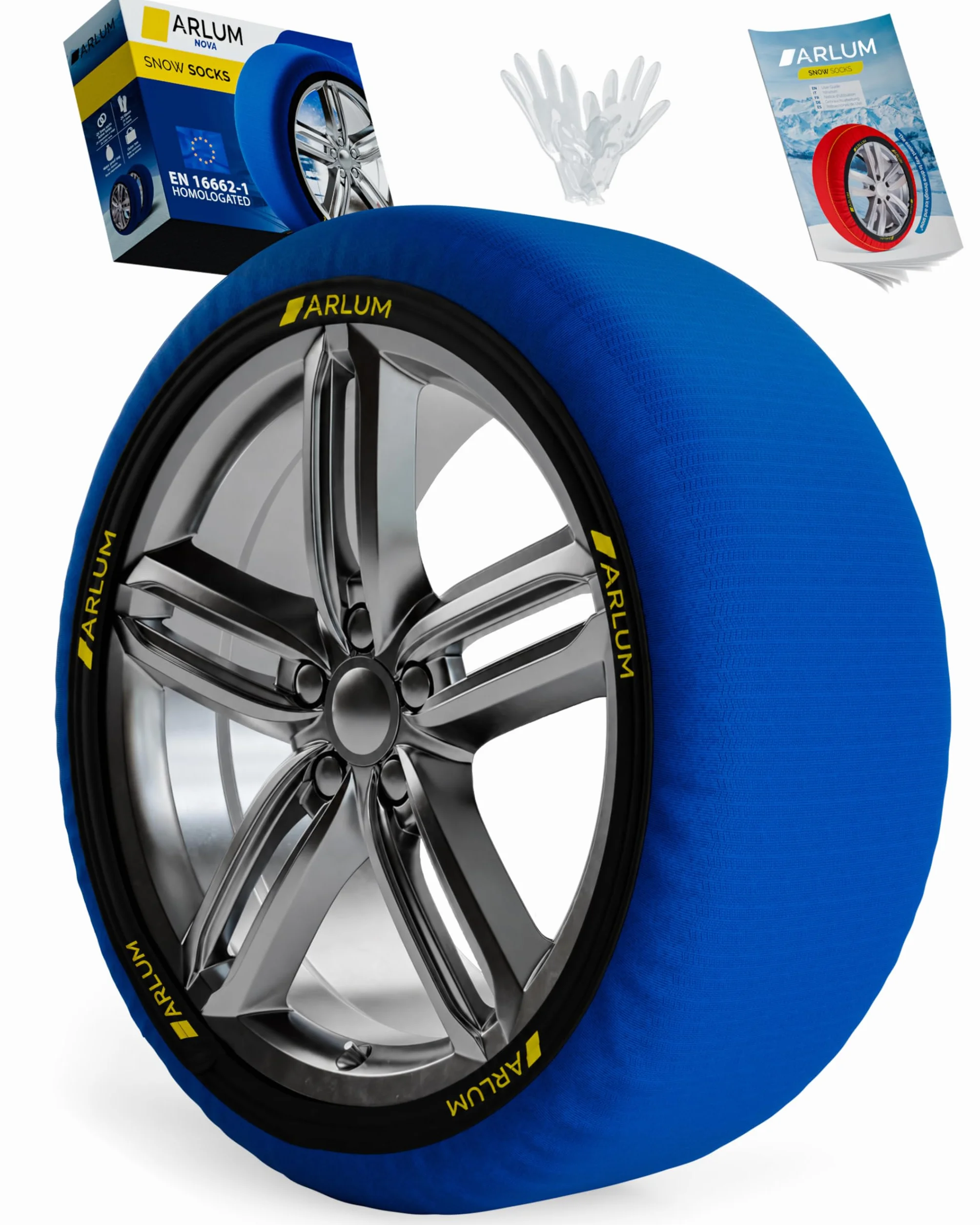 ARLUM Calze da Neve Omologate Italia EN 16662-1 Due Catene da Neve in Tessuto per Auto Taglia M R13-R19