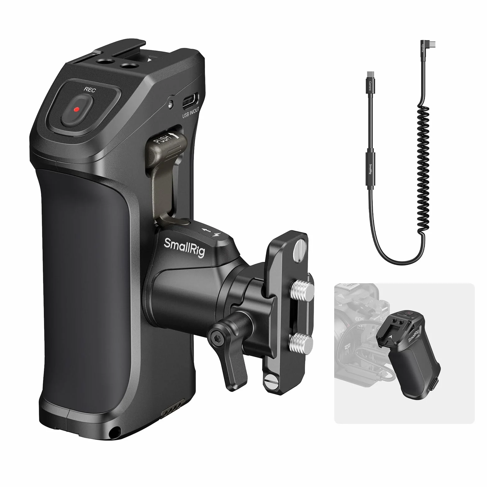 SMALLRIG Maniglia Laterale Rotante con Trigger REC Fotocamere per Canon/Blackmagic Design Selezionate, Compatibile con Batteria F550/570, Controllo Otturatore, per Canon R3 / R5 / R6-5235