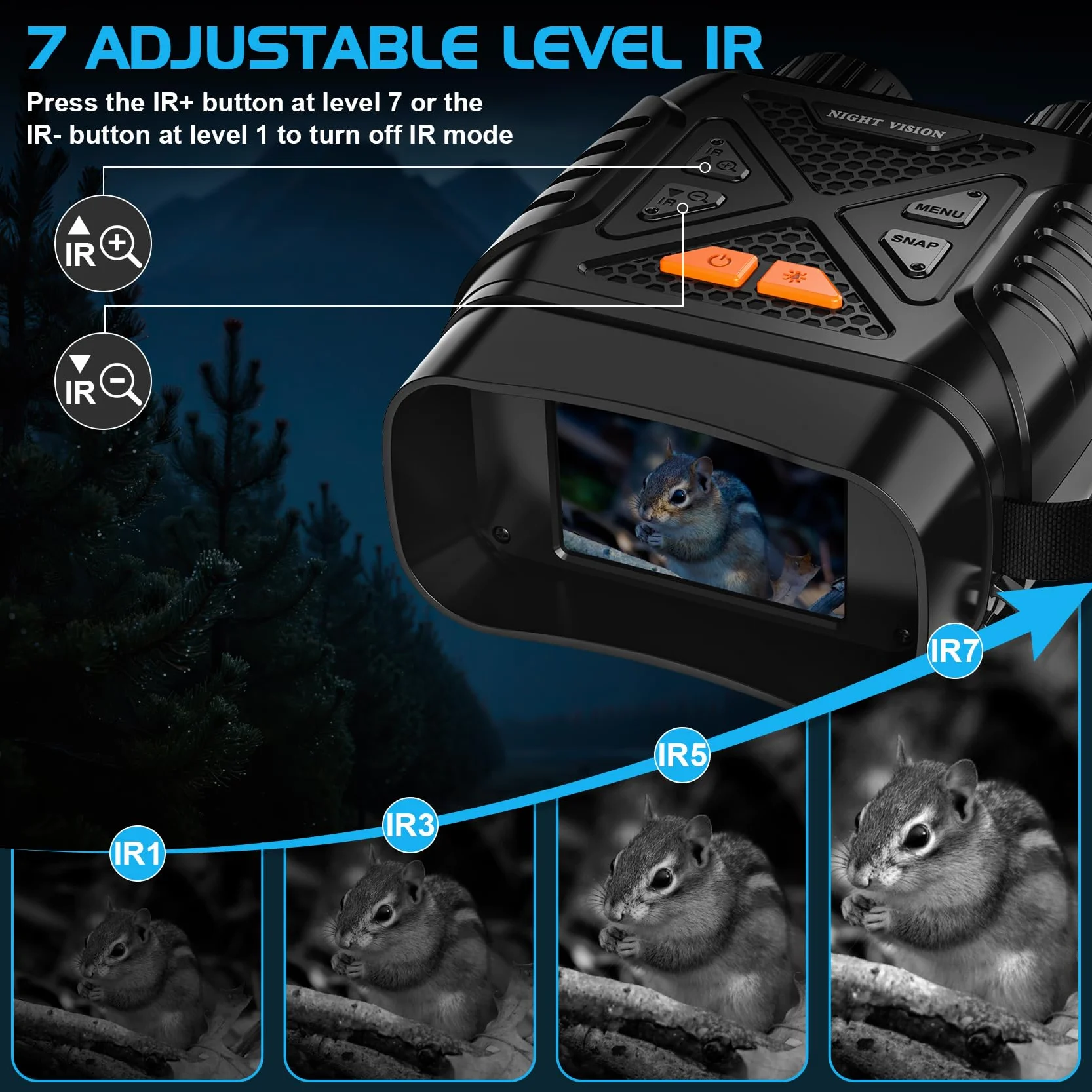 Visore Notturna, 2.8"HD Display, 10X Digitale Zoom 7-Livelli Infrarossi, 800M Visione con Batteria Ricaricabile da 2000mAh, Con per la Caccia, Birdwatching, Campeggio