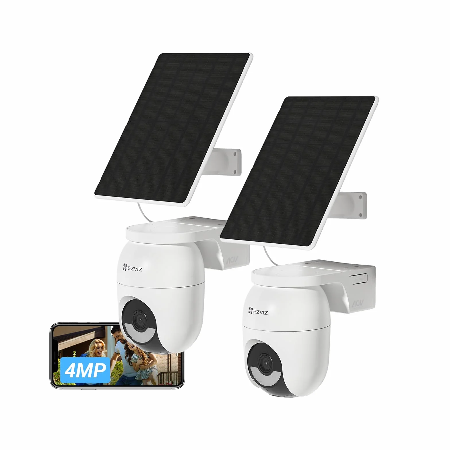 EZVIZ CB8 Lite Kit da 2, Telecamera WiFi Esterno 2K+ Senza Fili con 2 Pannelli Solari, 360° Pan/Tilt, Batteria a Lunga Durata, AOV, Rilevamento Umano/Veicolo, Visione Notturna a Colori, Wi-Fi 6