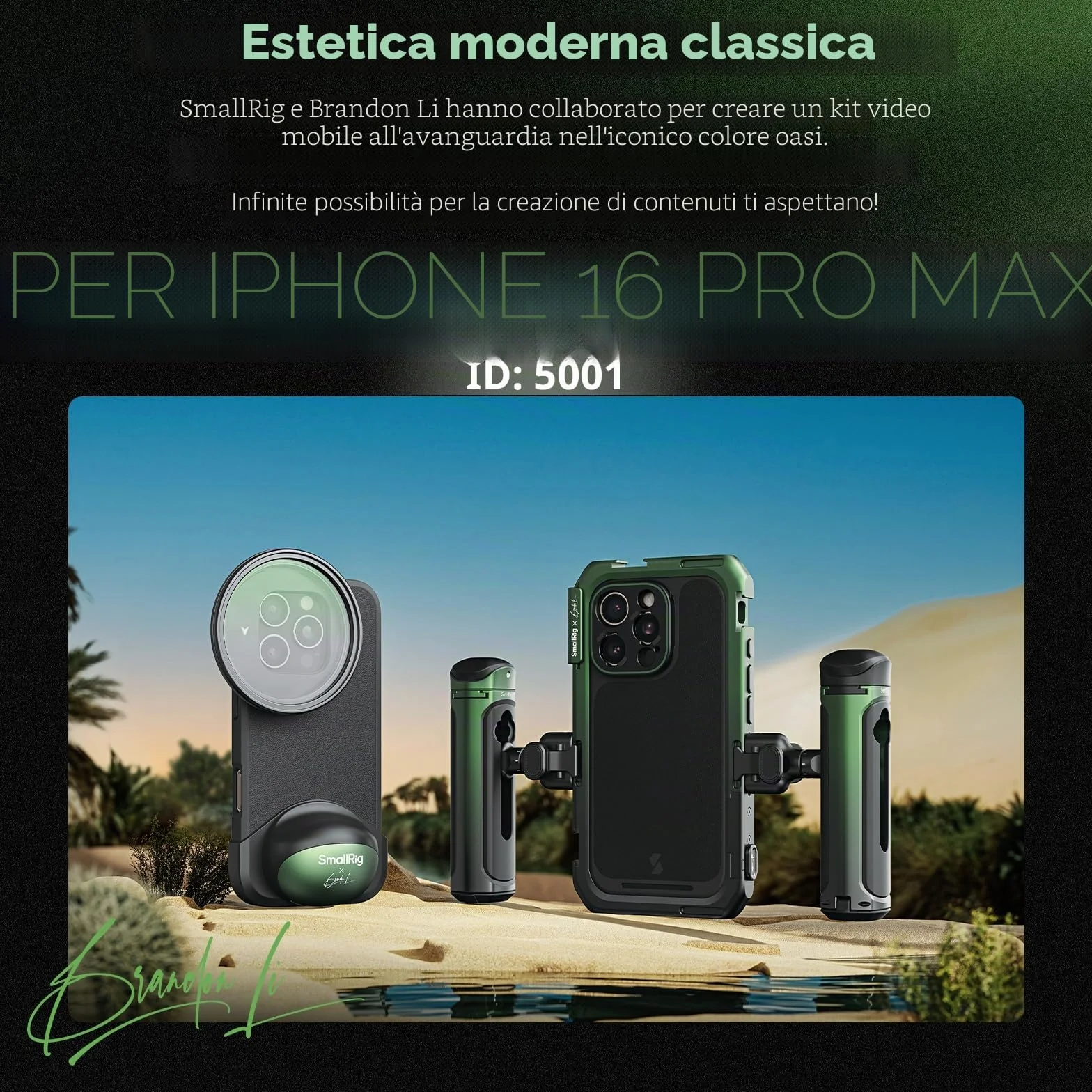 SMALLRIG x Brandon Li Kit Video Mobile per iPhone 16 Pro Max, Gabbia per Telefono con Kit per Telefono Leggera FilMov, Maniglie QR Wireless Girevoli, Kit Filtro VND 67 mm, Supporto per MagSafe - 5001