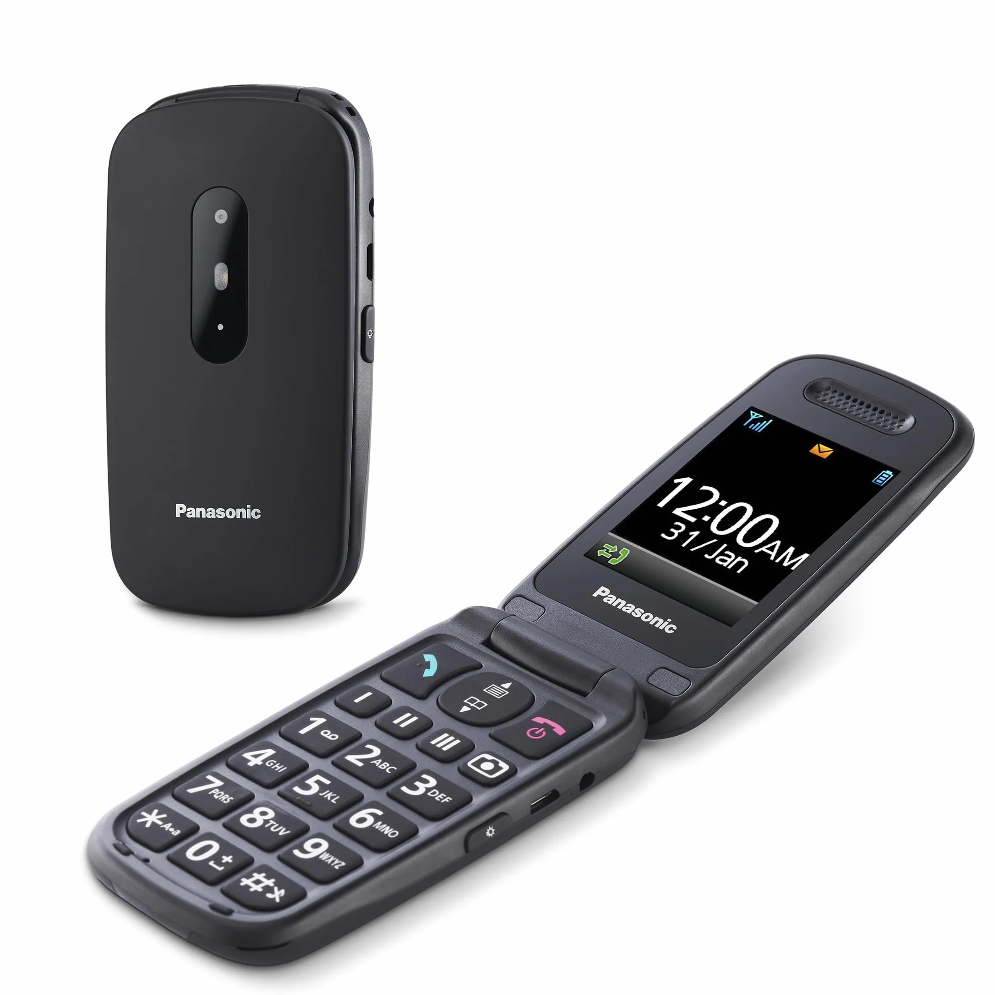 Panasonic KX-TU446EXB Telefono Cellulare Facile, Compatibile con Apparecchi Acustici, Ottimale per Anziani, Pulsanti Retroilluminati, 600 Ore di Autonomia, Ampio Display, Chiamata di Emergenza, Nero