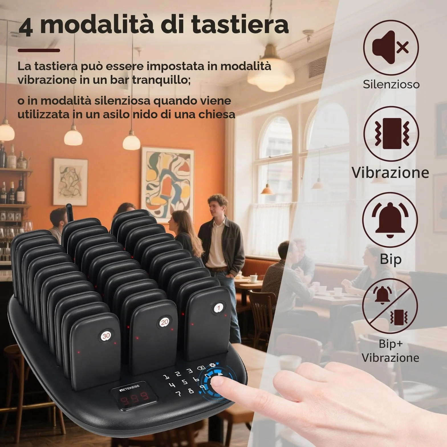 Retekess TD175P Cercapersone Ristorante, 30 Cercapersone, 800M Pager Ristorante, Facile da Configurare, 7 Modalità di Chiamata, Cercapersone Wireless per Area Ristorazione, Hotel, Chiesa