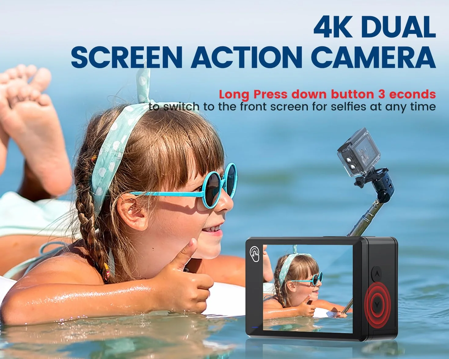 Action Cam 4K a Doppio Schermo, 48MP WIFI Videocmera con Scheda SD da 64GB,131ft Fotocamera Subacquea, 170° Telecamera Moto con Telecomando, Microfono, 2 Batterie,Accessori Multifunzione.