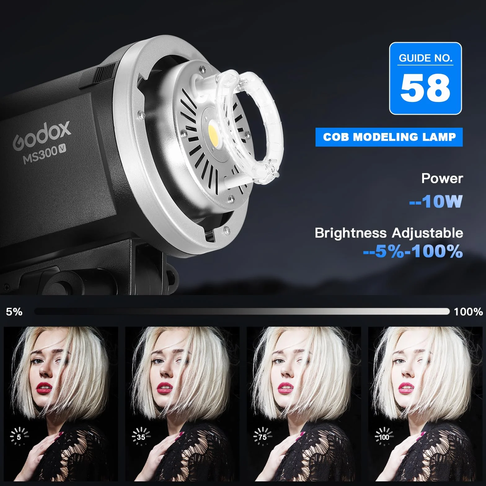 Godox MS300-V 300W Studio Flash 300w Luce Stroboscopica Sistema X wireless 2.4G 0.1-1.8S Tempo di Riciclo 5600±200K con Lampada da Modellazione a LED per Ritratti, Moda e Fotografia Pubblicitaria