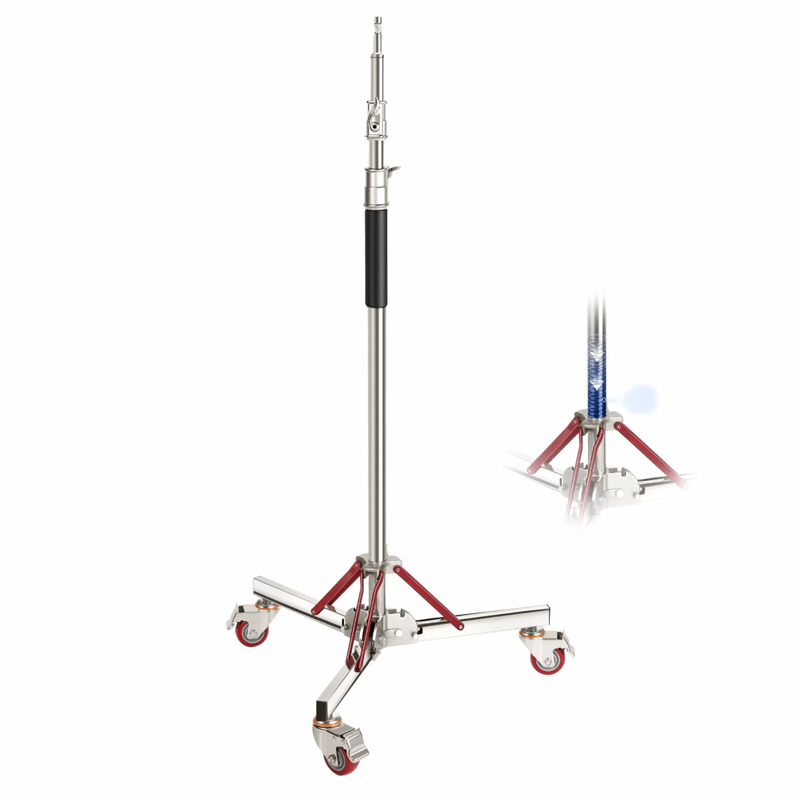 Neewer Supporto per luce ammortizzato ad aria con ruote, supporto regolabile per treppiede, in acciaio inox, supporto con ruote per flash da studio, softbox, riflettore monolight, SC305AW