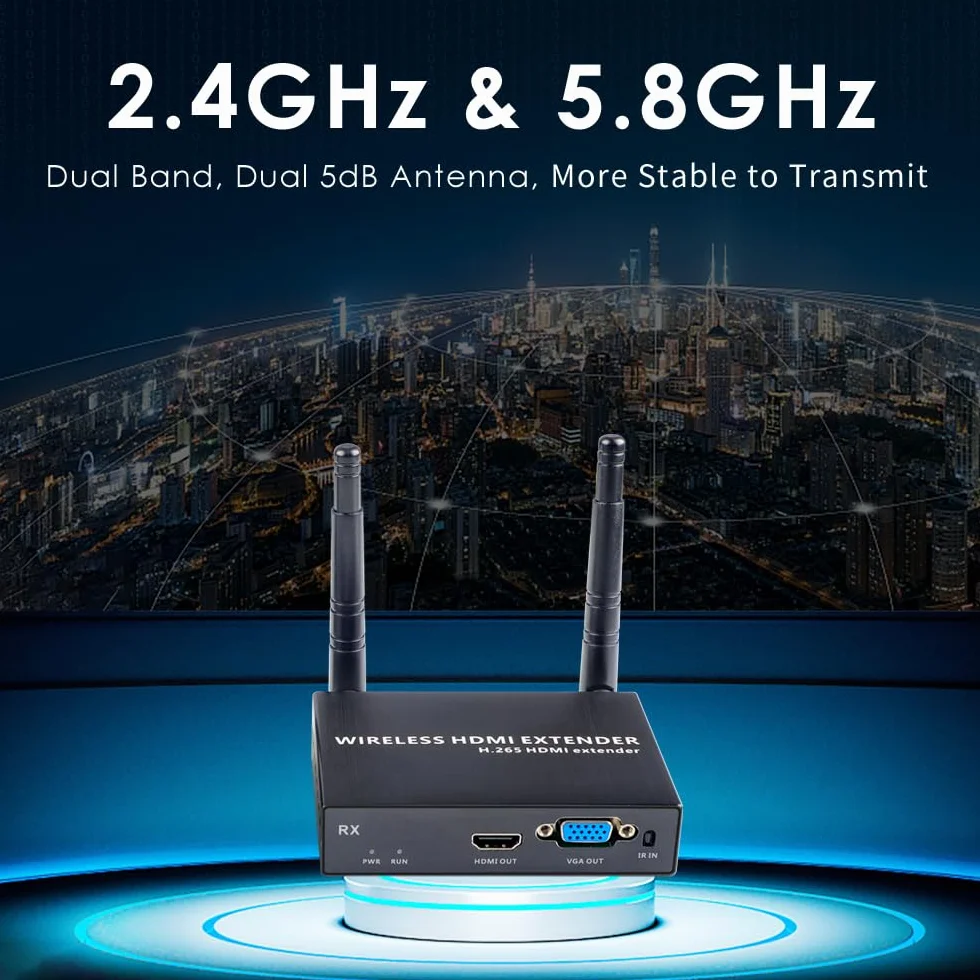 EXVIST H.265 1080P Wireless VGA Extender – Trasmettitore e ricevitore HDMI + VGA, trasmissione a lungo raggio di 656 piedi (200 m) per streaming video di alta qualità