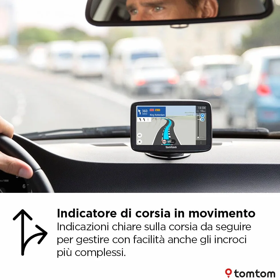 TomTom Navigatore per Auto GO Advanced (6", Info traffico e Avvisi autovelox, mappe mondo, Aggiornamenti Wi-Fi, Indicatore corsia in movimento, Segnali visivi, Supporto reversibile integrato)