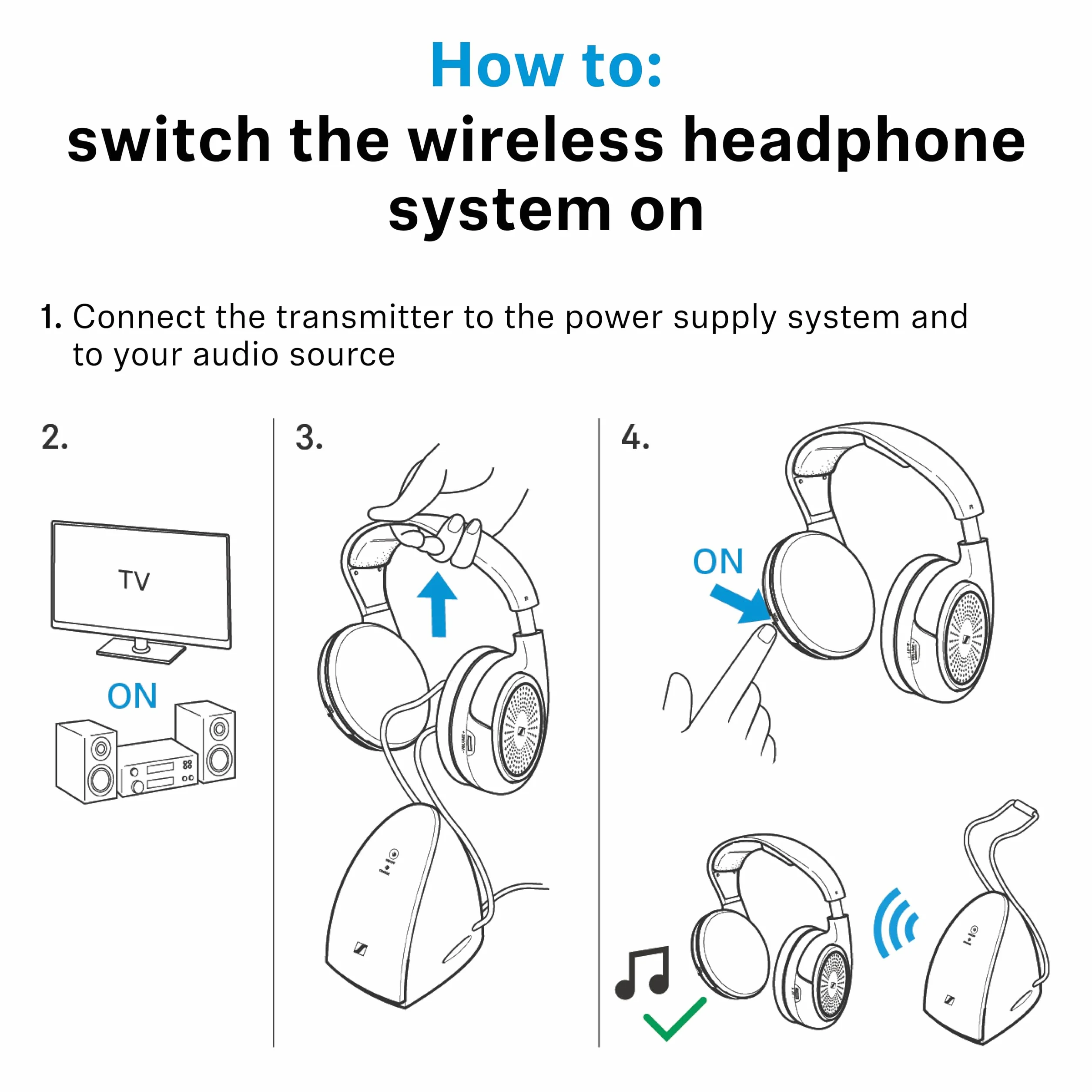 Sennheiser Cuffie Wireless RS 120-W On-Ear per TV, 3 Modalità Audio, Volume, Portata 60 m, Nero