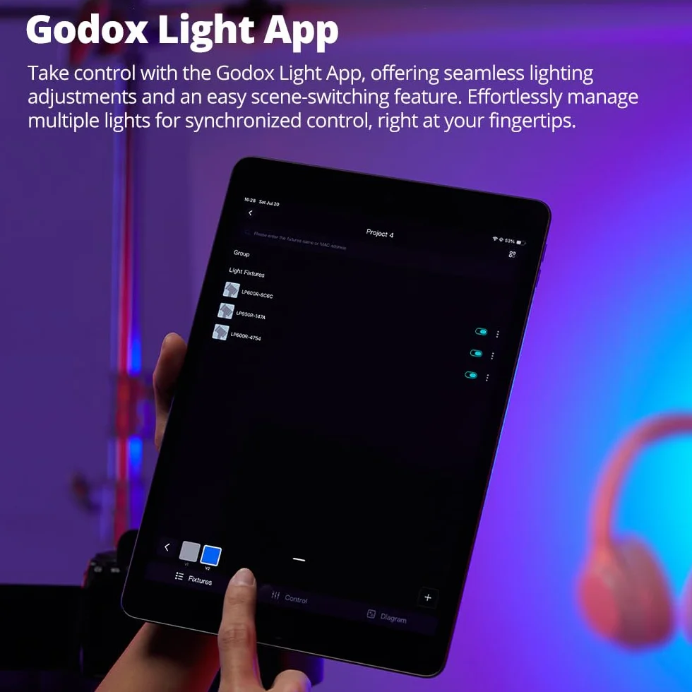 Godox Pacchetto di 2 Litemons LP600R RGB LED Light Panel Kit con Tripod/Carry Bag, App Control, 60 W Photo Studio Lighting, 1800 K - 10000 K, 14 modalità FX, rotazione a 360° (LP600R K2)
