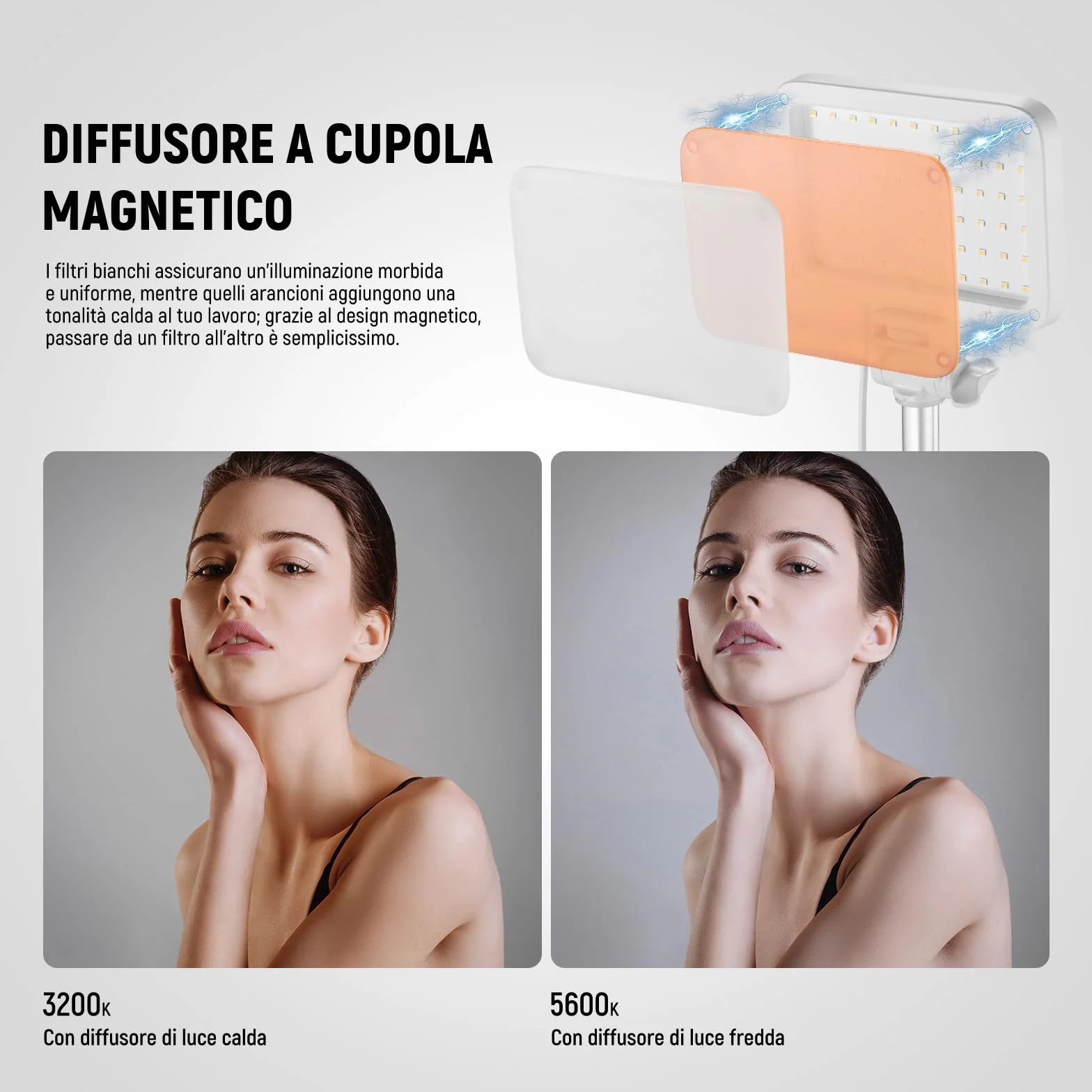 NEEWER BASICS Kit Luce Video a Pannello LED, 2pz Luci Fotografiche da Studio Portatile Dimmerabile Bicolore con Stativo e Filtro, 3200K-5600K CRI 95 750lux per Foto Video Streaming Live, Bianco, BP66