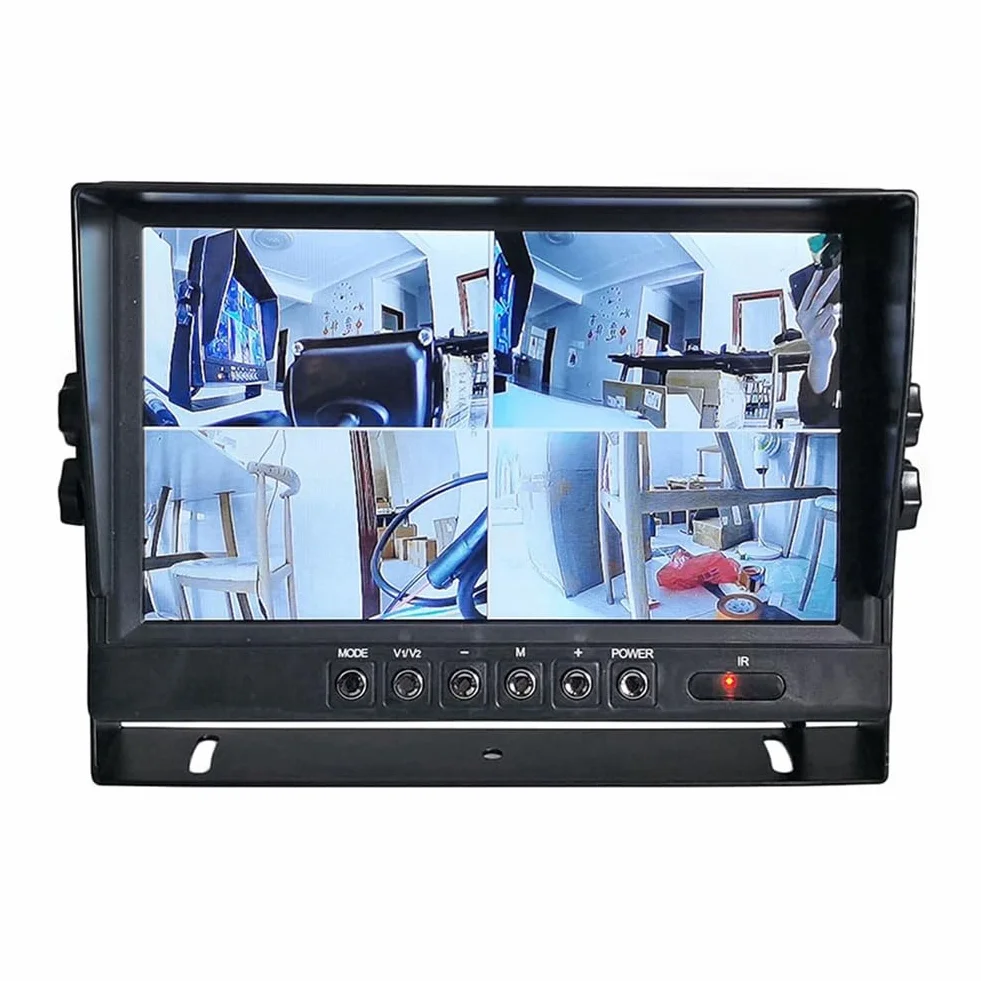 Monitor per Auto da 9" LCD, 4 Canali 4CH, Schermo Diviso Quadrato per Telecamera di Retromarcia per Auto e Camion