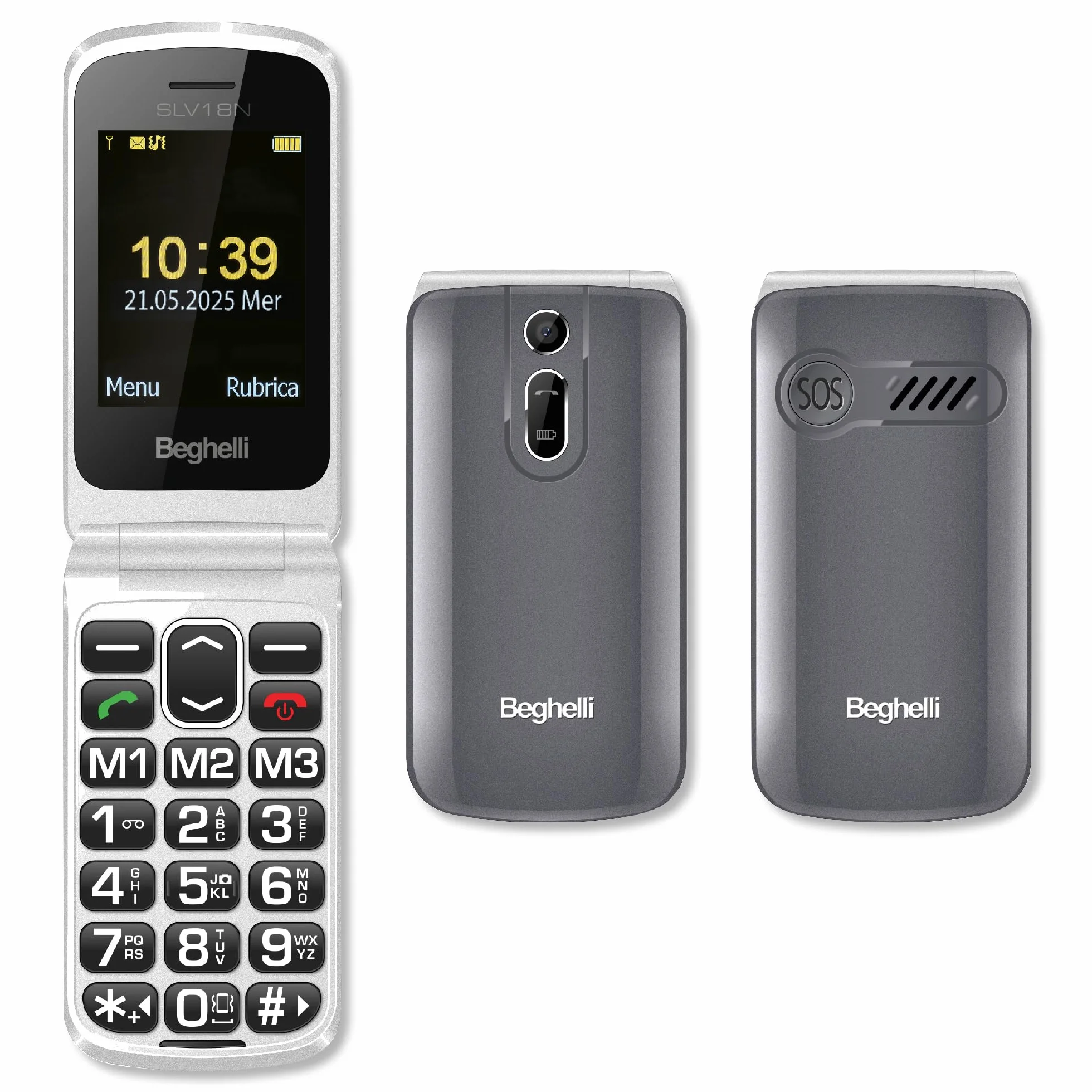Beghelli Telefono Salvavita per Anziani, Salvalavita Phone SLV18N ECO - Cellulare GSM per Anziani, Tasto SOS, Tasti Grandi Retroilluminati, Vivavoce, Fotocamera, Torcia, Radio (Colore Grigio)
