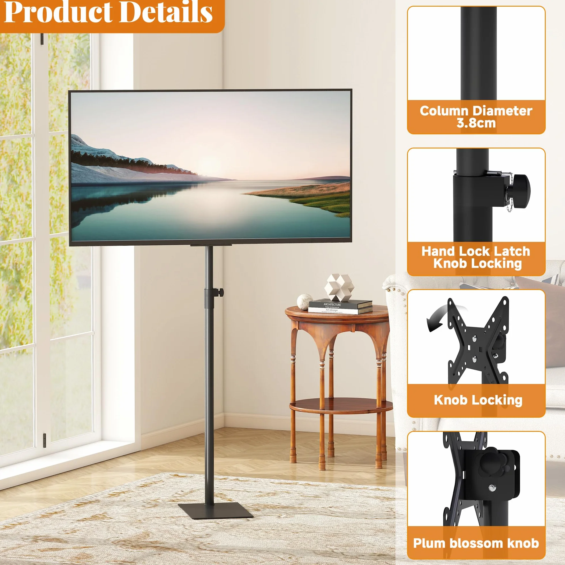 Supporto TV da Pavimento 360° Girevole Universale Supporto TV Alto Regolabile in Altezza e Inclinazione Supporto TV da Pavimento Extra per TV da 14 a 43 Pollici Supporto TV Autoportante per