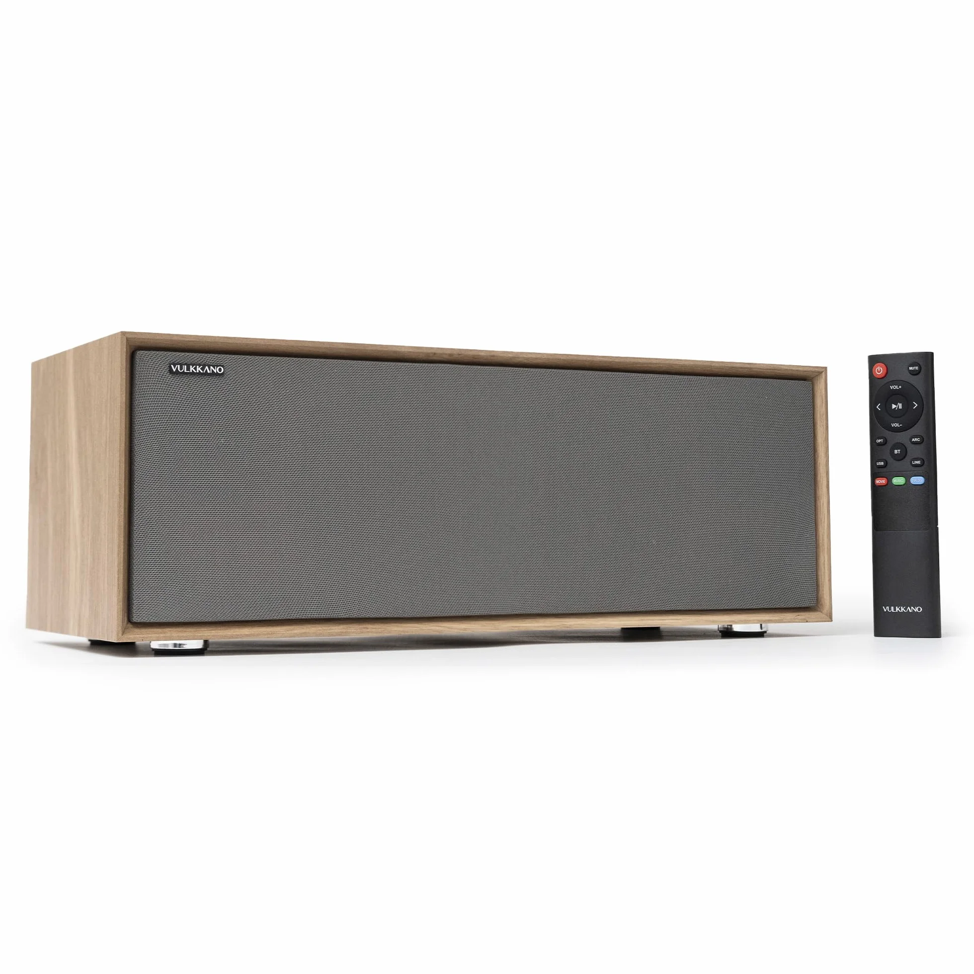 VULKKANO T50 ARC Cassa Amplificata con 50W di Potenza, Woofer da 4" a Doppio Tubo, Bluetooth 5.0, HDMI ARC, Optica, RCA, USB, Telecomando Altoparlante da tavolo, TV o Scaffale, Colore Brown