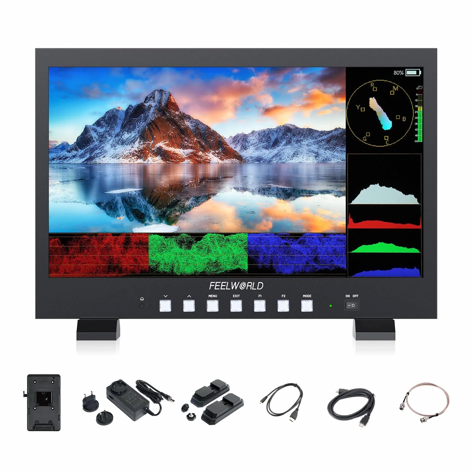 FEELWORLD FVM215 Monitor da campo da 21,5 pollici con 1000 nit, forma d'onda, 3D LUT, profondità colore a 8 bit, ingresso/uscita HDMI 4K60Hz e 3G-SDI