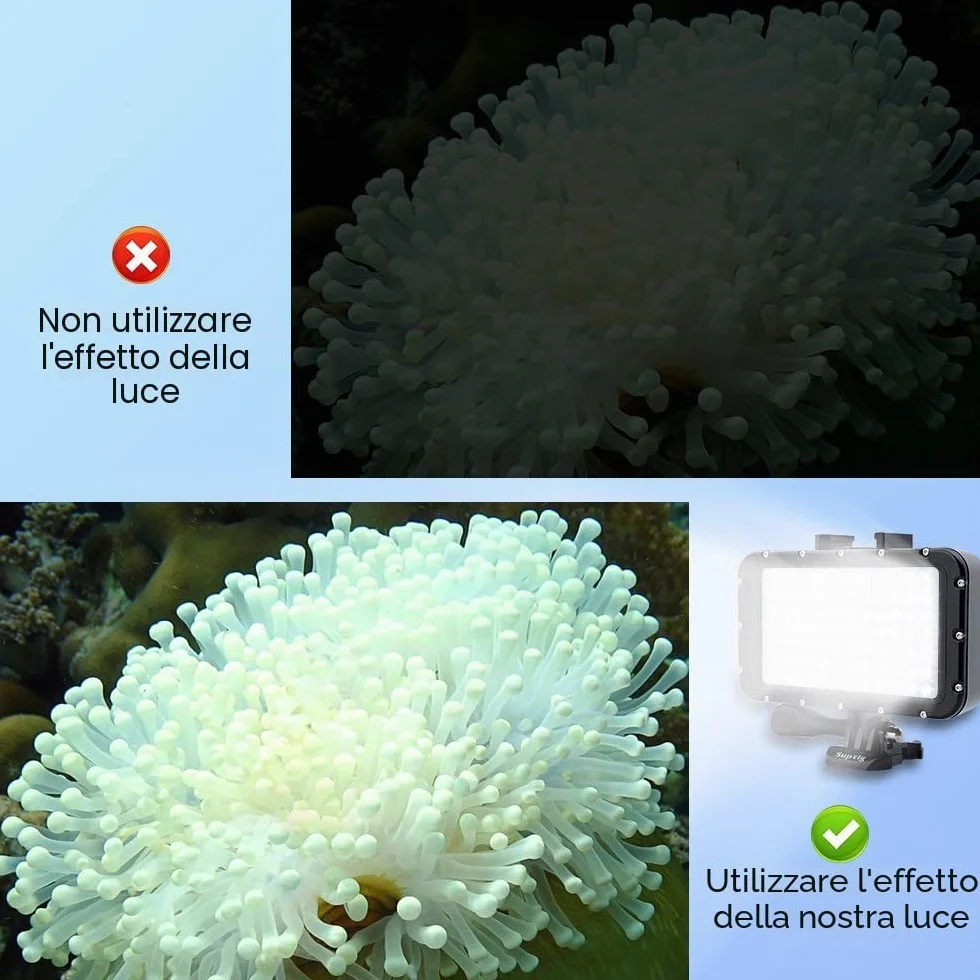 Suptig, Luce subacquea per immersione da 84 LED ad alta potenza, dimmerabile, impermeabile fino a 50 m, per GoPro, Canon, Nikon, Pentax, Panasonic, Sony, Samsung e fotocamere SLR