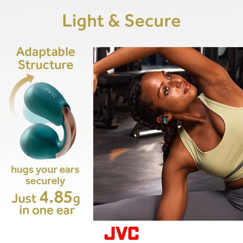 JVC Nearphones HA-NP1T-B, Cuffie in stile Earcuff con archetto lucido, vestibilità comoda, connessione multipoint, Bluetooth 5.3, autonomia di 24 ore, compatibili con app - Nero