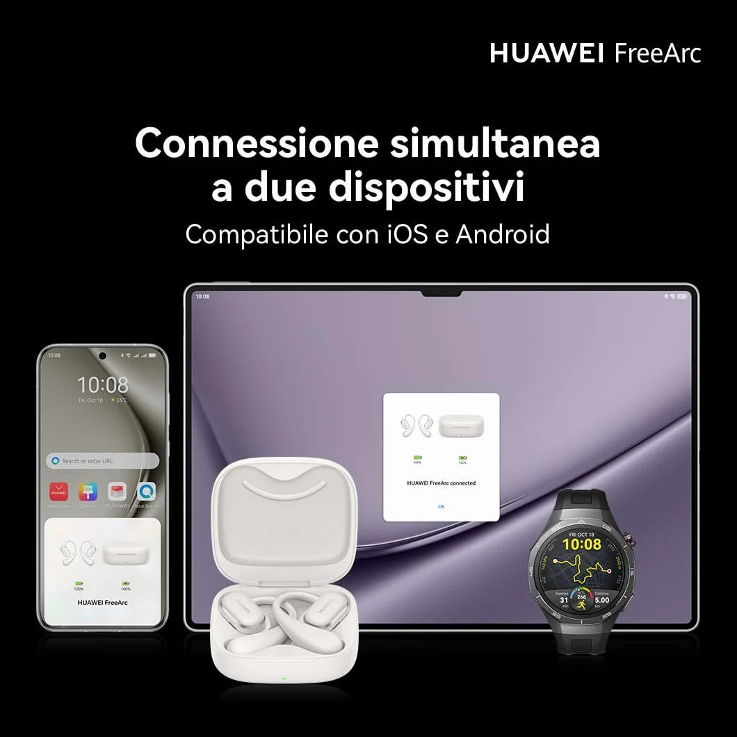 HUAWEI FreeArc Auricolari Open Ear, Auricolari Wireless Bluetooth, IP57, Fino a 28 ore, Cuffie Bluetooth Sport, iOS & Android & Windows, Nero