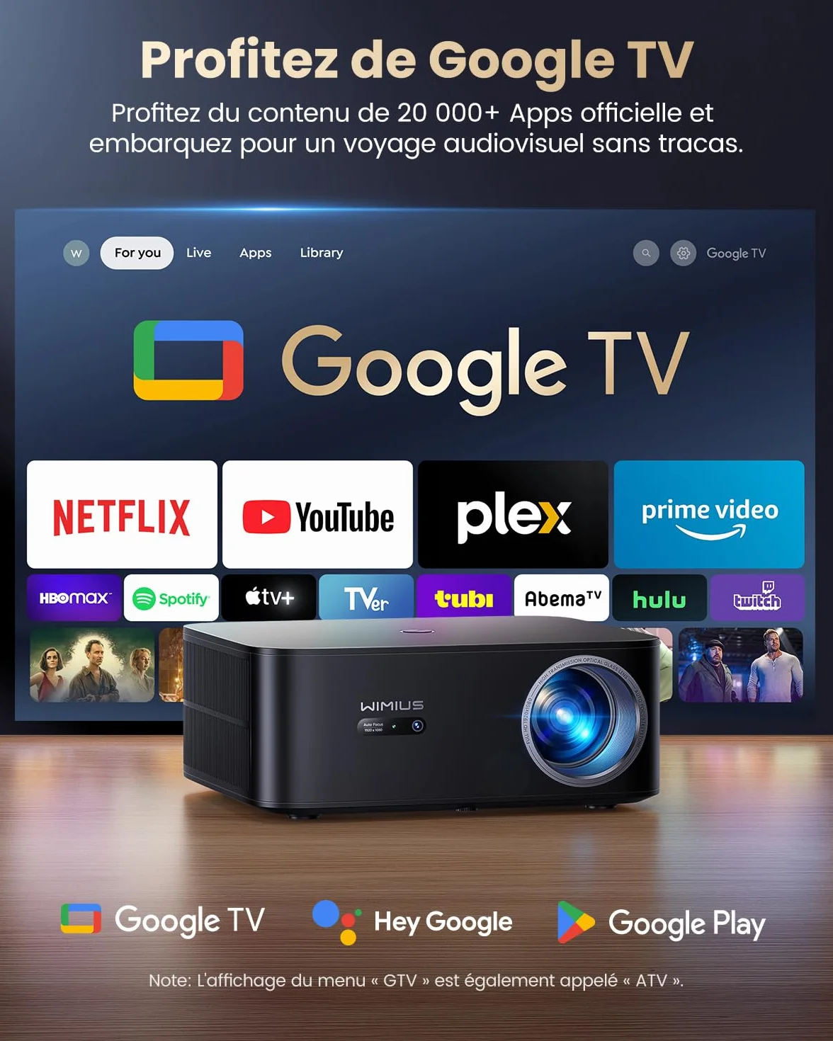 Proiettore【1500 ANSI/Google TV】Netflix Incluso Proiettore 4K Support, Autofocus/Keystone Nativo 1080P Smart Videoproiettore Full HD WiFi Bluetooth con Controllo Vocale Remoto per Home Cinema