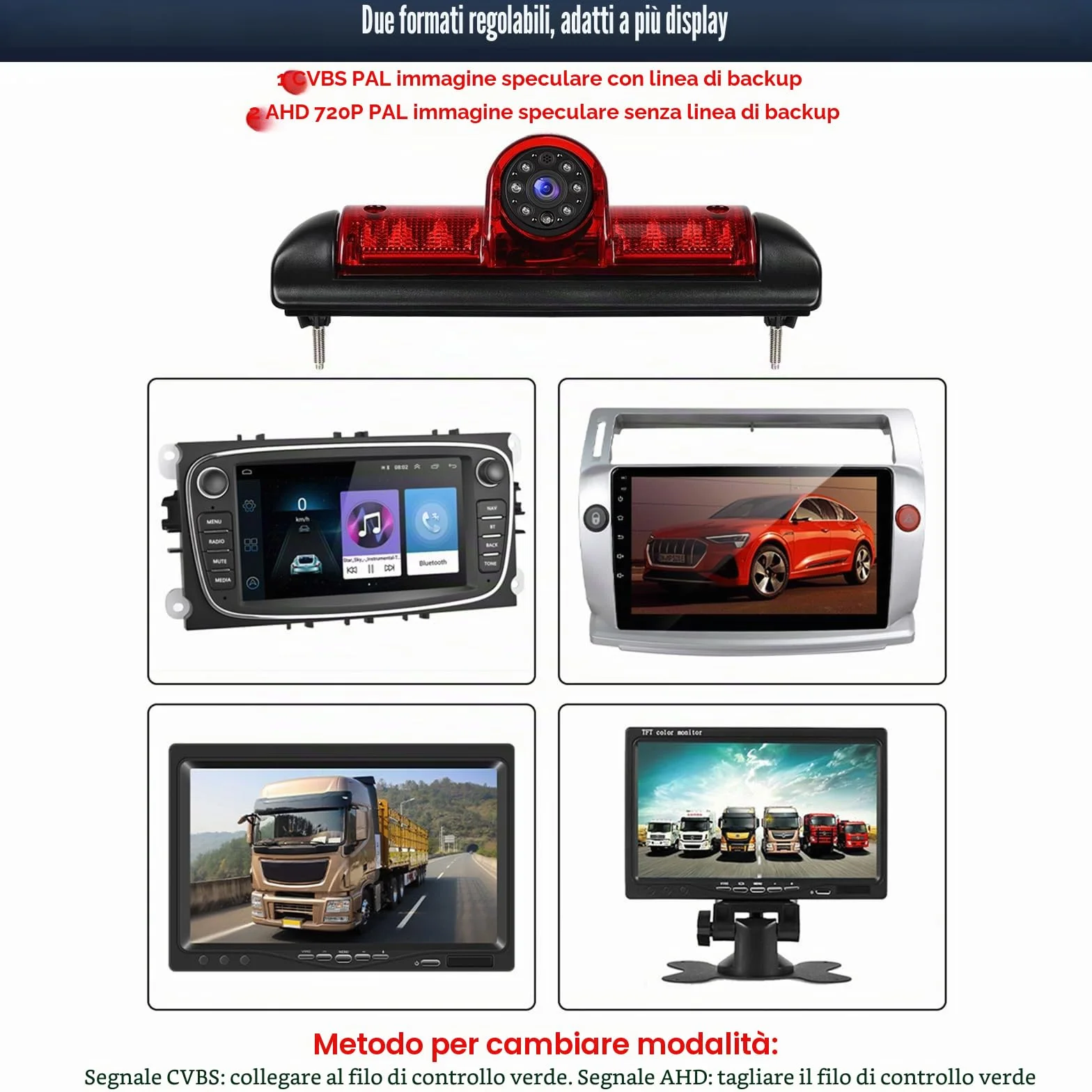 CAMECHO Kit Camera di Retromarcia Integrata nel Fanale Stop | AHD 720p/CVBS, IP67 & 10M Cavo | Compatibile FIAT Ducato late 3 gen 2006-2017 / Peugeot Boxer 2006-2017/ Citroen Jumper 2006-2017
