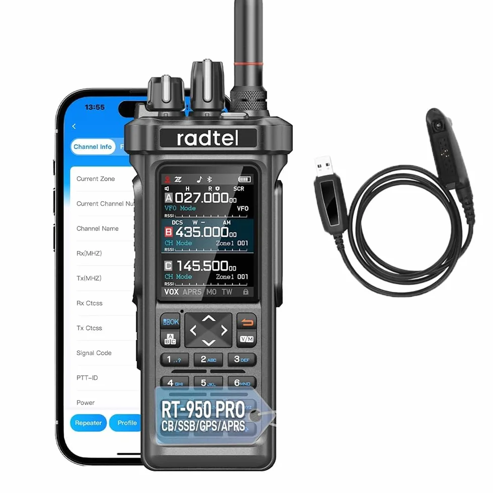 Radtel RT-950 PRO Radio amatoriale 10 W GPS APRS walkie-talkie portatile lungo raggio AM/FM/CB/SW/MW/LW Bluetooth NOAA analizzatore spettro