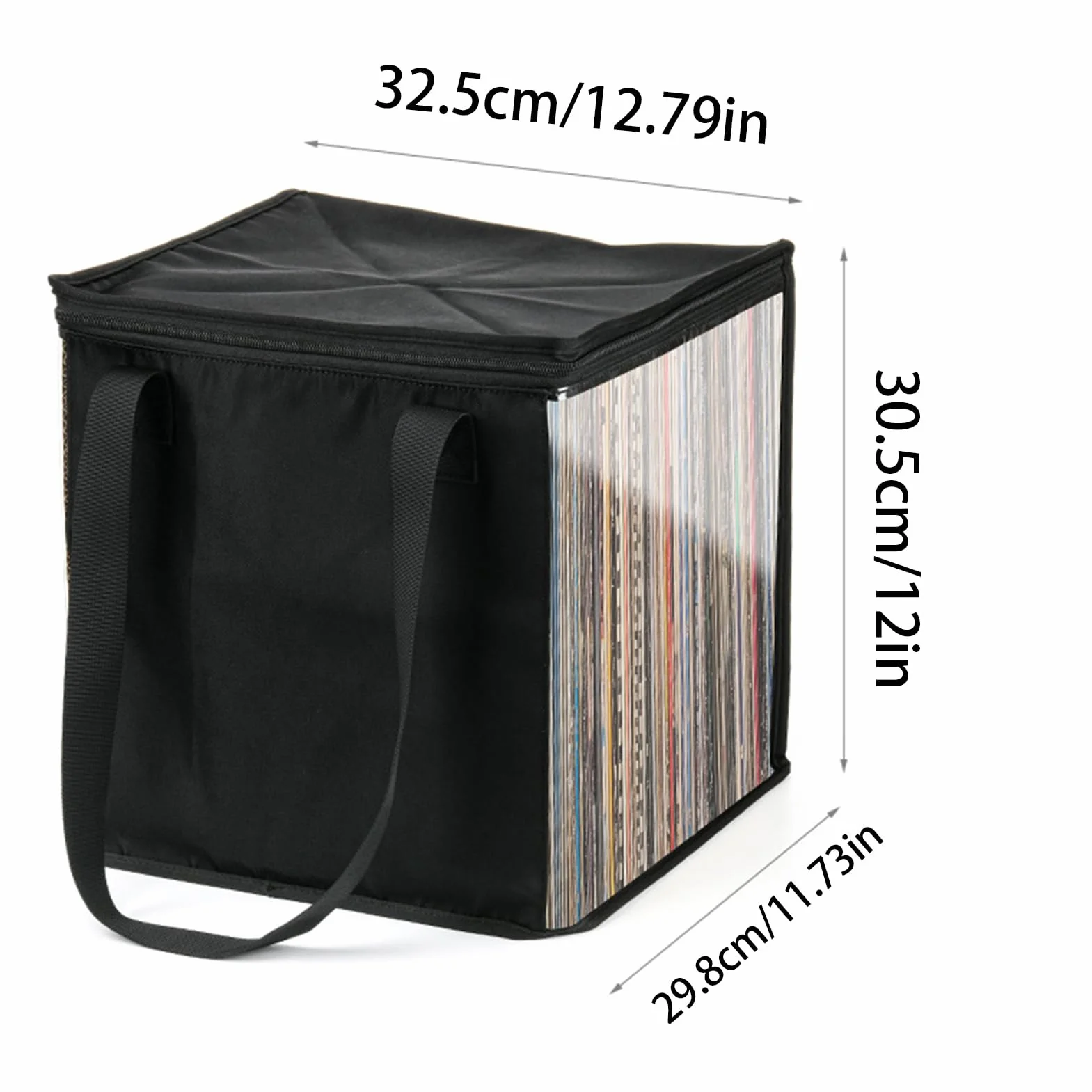 Borsa per Trasporto di Dischi in Vinile, Custodia Portatile per Dischi in Vinile, Organizer per Dischi con Coperchio Scatola Porta Raccolta per Contenere Fino A 50 Dischi LP