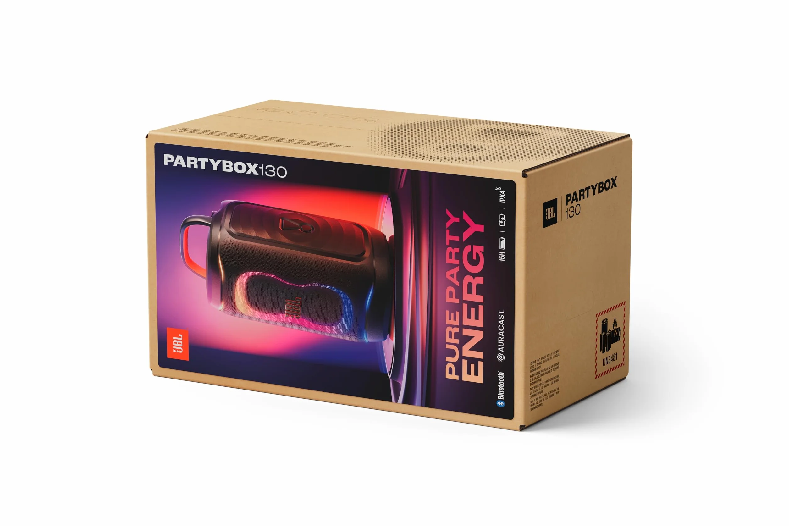 JBL PartyBox 130 Diffusore Portatile per feste con potente JBL Sound, Bluetooth, Lightshow dinamico, Design IPX4 resistente agli schizzi, fino a 15 ore di Batteria, Nero