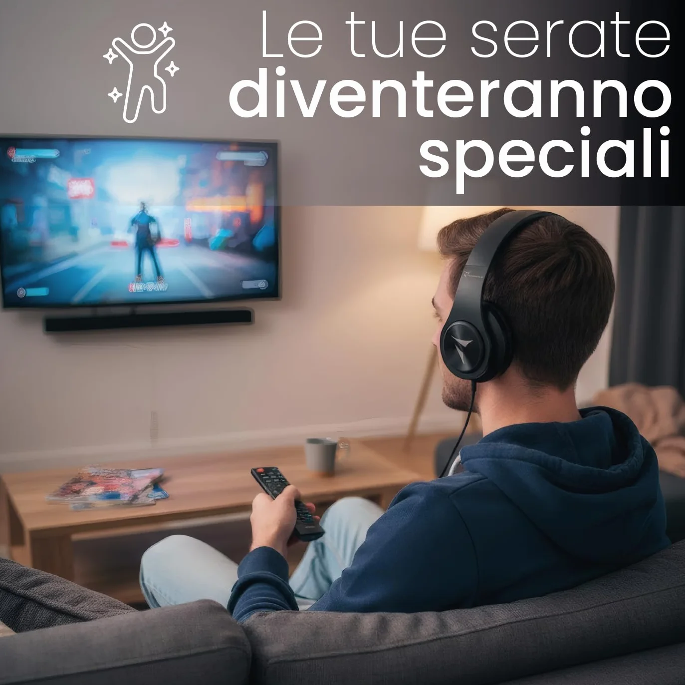 TECHMADE Cuffie Wireless per TV - Ricezione Fino a 30m - Facili da Configurare, Connessione UHF con Ricevitore - Include Adattatore e Cavo AUX, Ottico e Ricarica - Per Adulti, Anziani o Ipoudenti
