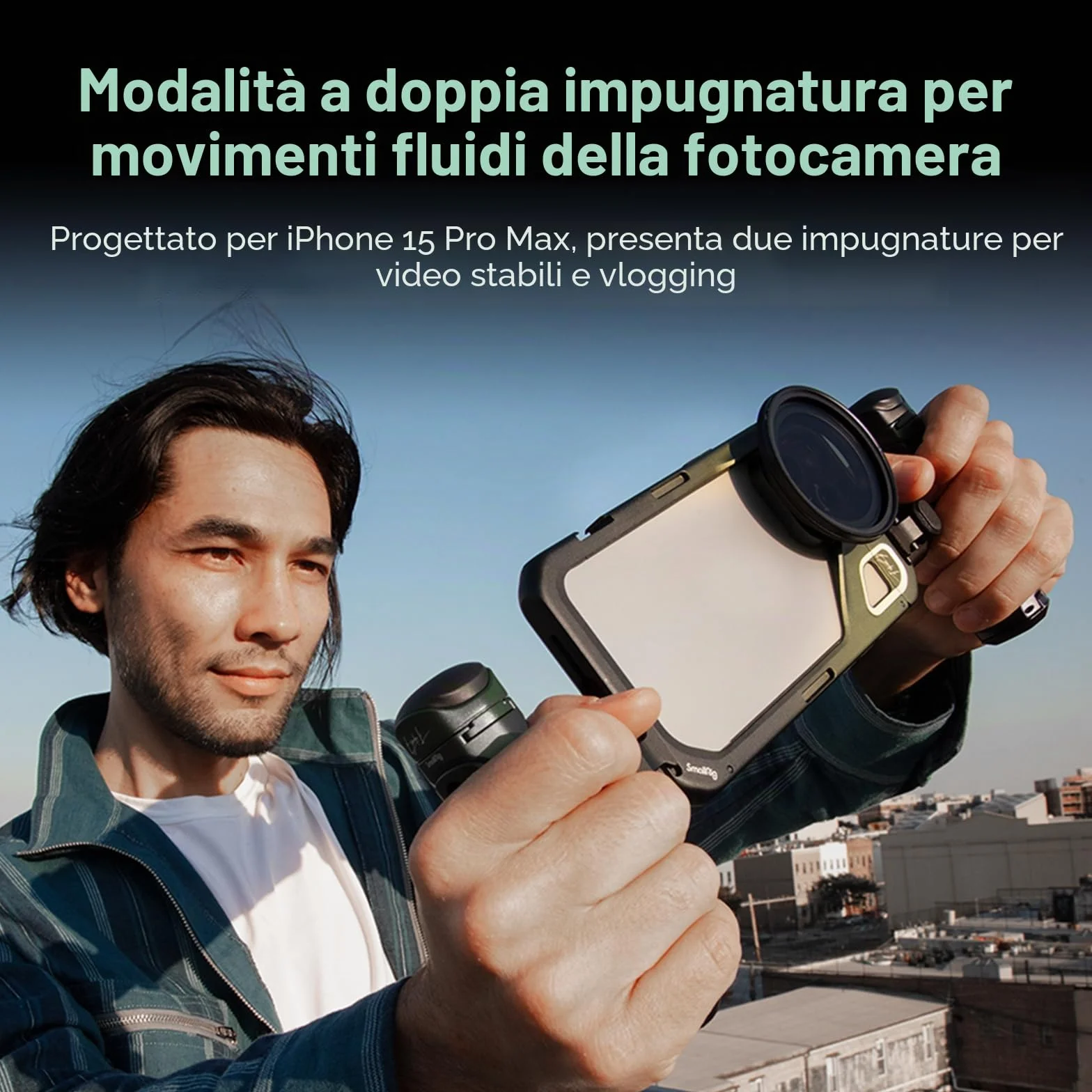 SMALLRIG x Brandon Li Mobile Video Kit per iPhone 15 Pro Max con Maniglie a Sgancio Rapido Wireless, Filtro VND Magnetico da 67 mm Migliorato, Adattatore per Filtro da 67 mm - 4407B